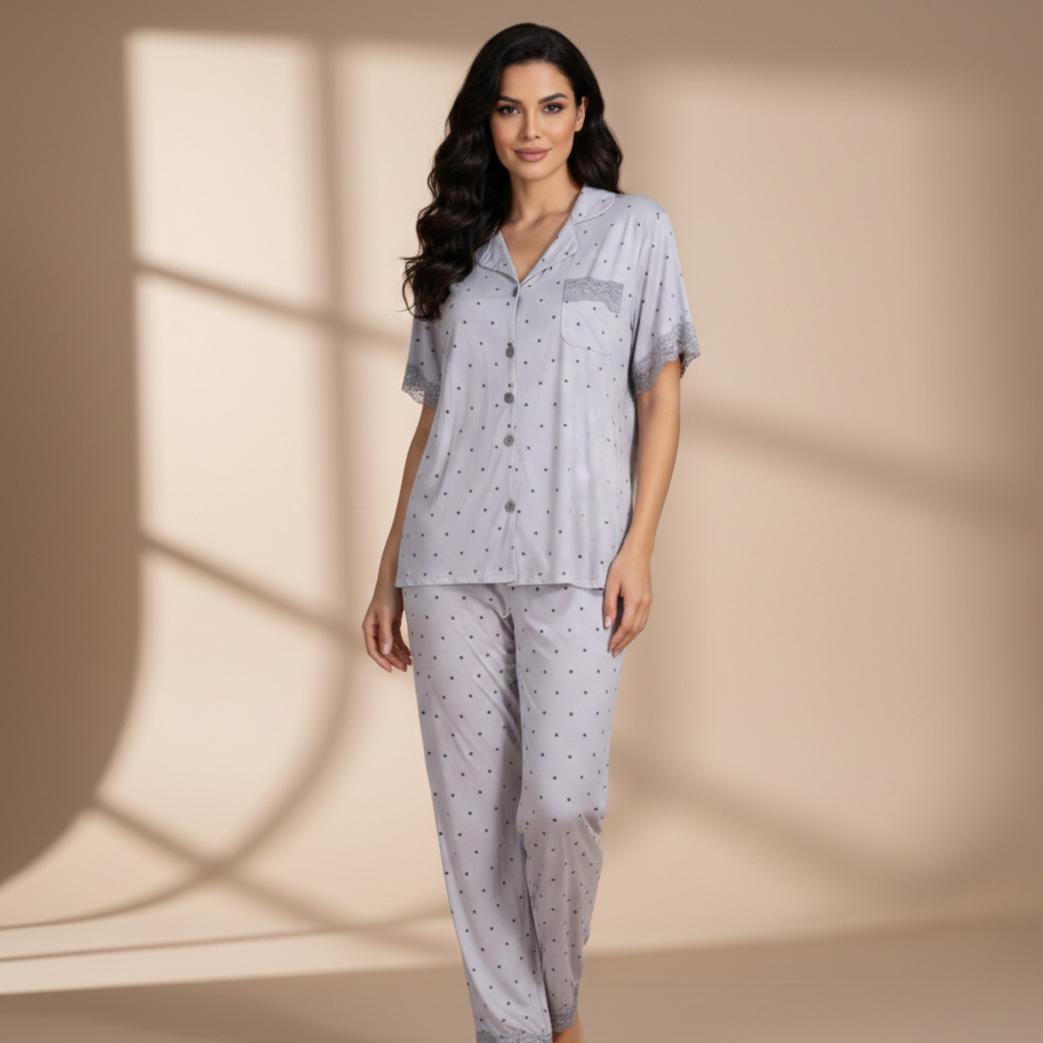 Womens Silk Pajama 2 Pcs Set 8053