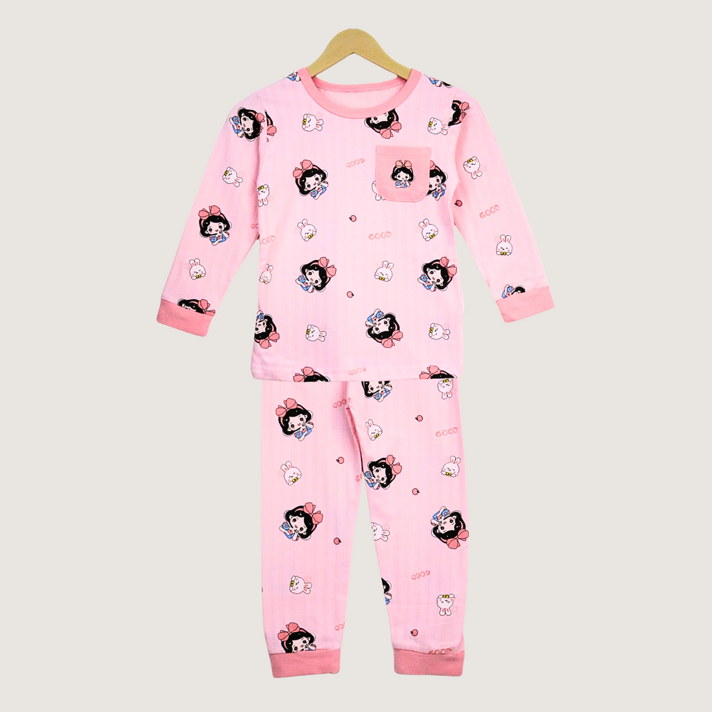 بيجامات وردية بأكمام طويلة (بنات)