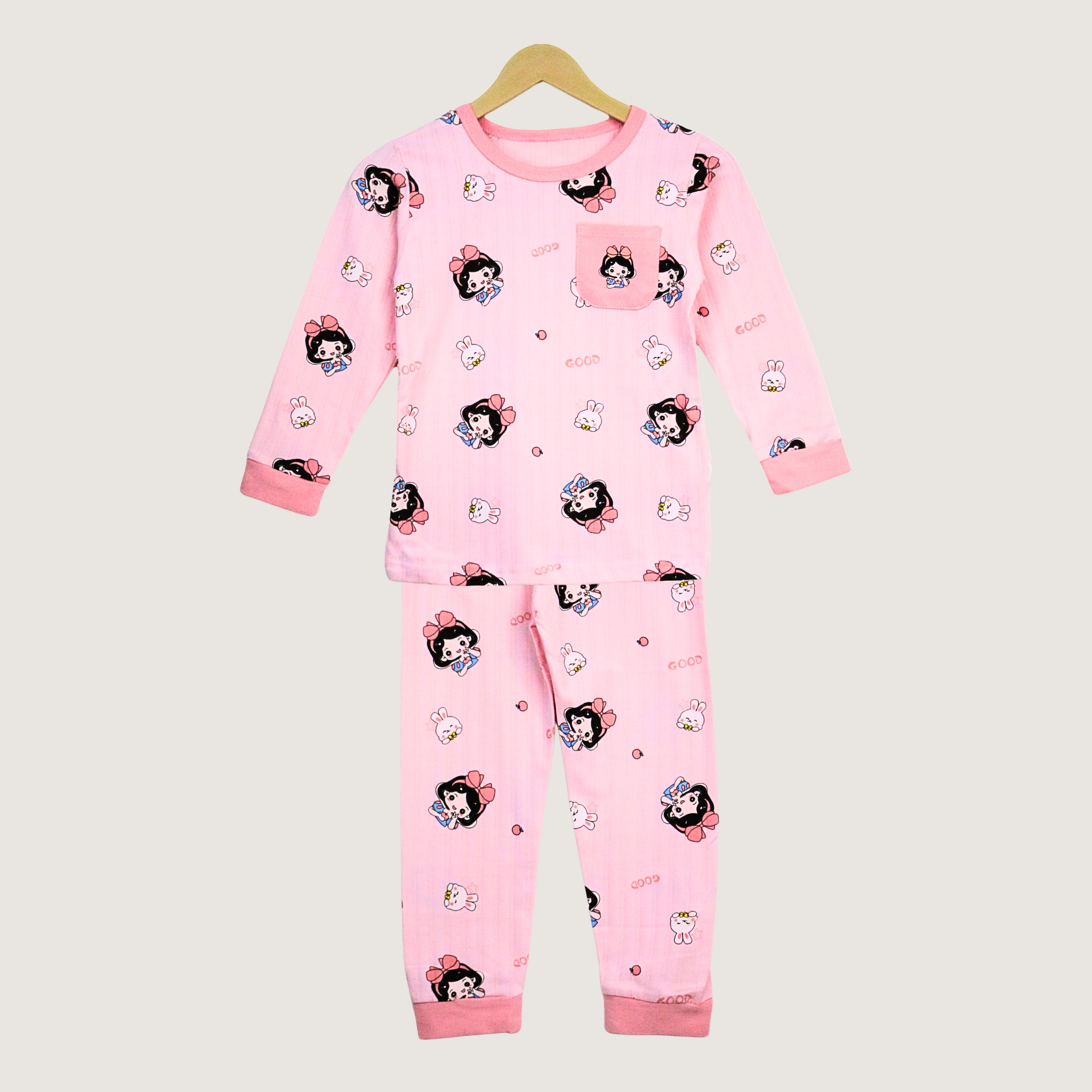 بيجامات وردية بأكمام طويلة (بنات)