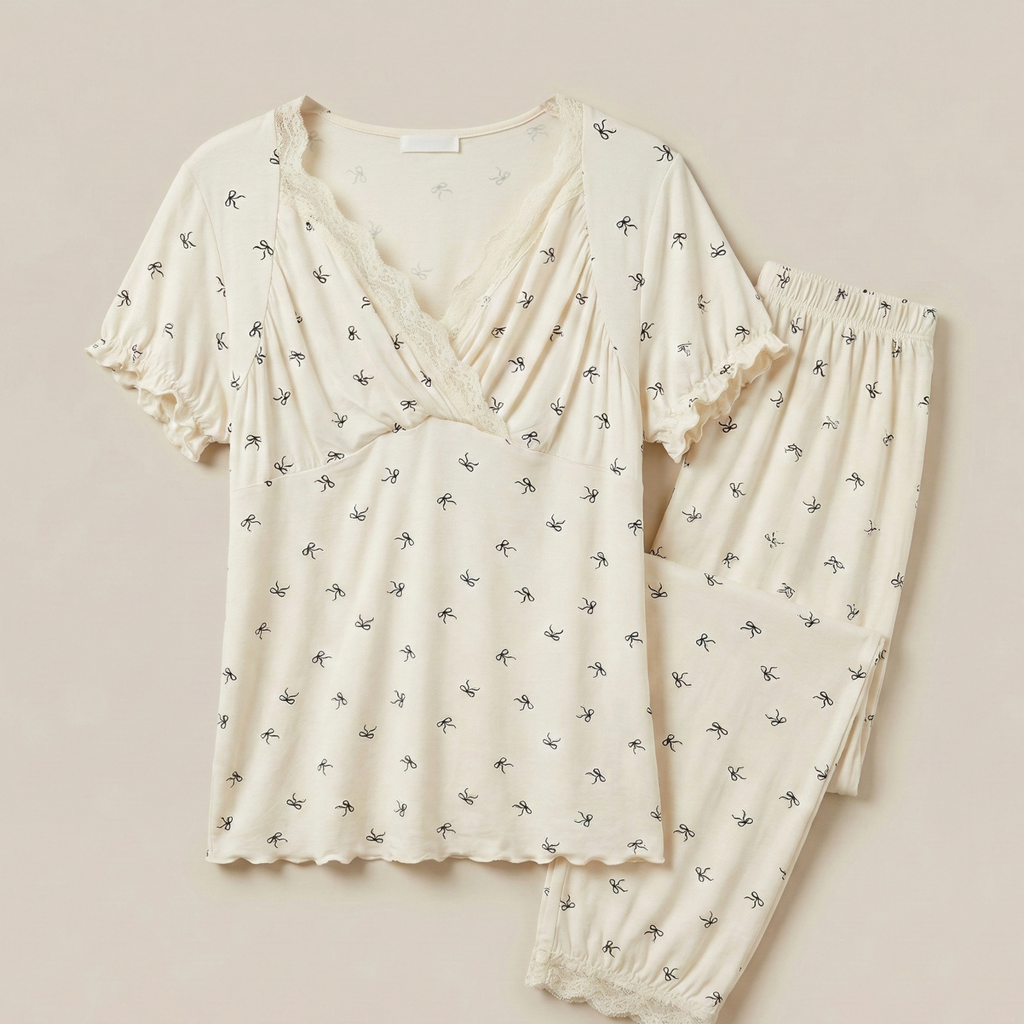 Womens Silk Pajama 2 Pcs Set 8049