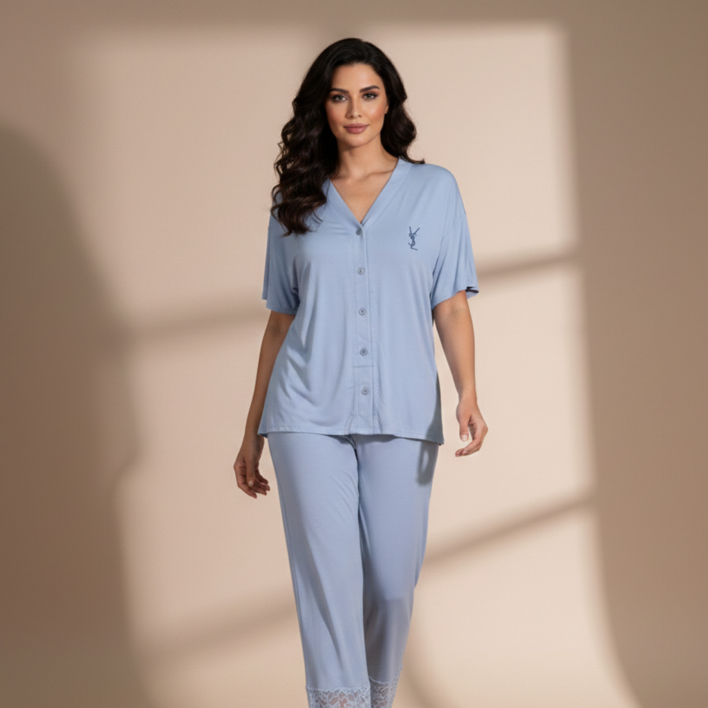 Womens Silk Pajama 2 Pcs Set 8116