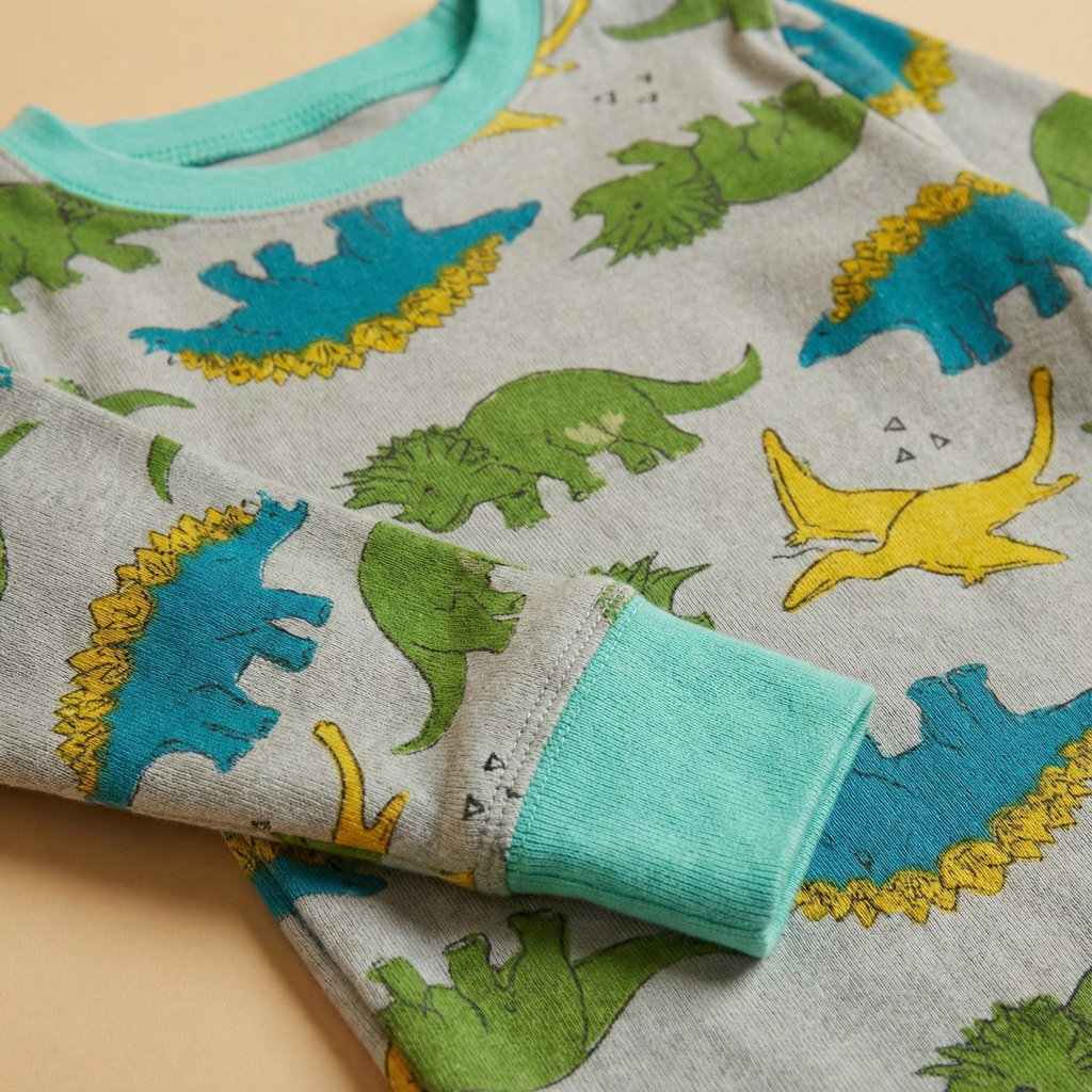 بيجاما حرارية رمادية متعددة الألوان بأكمام طويلة بنقشة الديناصورات (للجنسين)