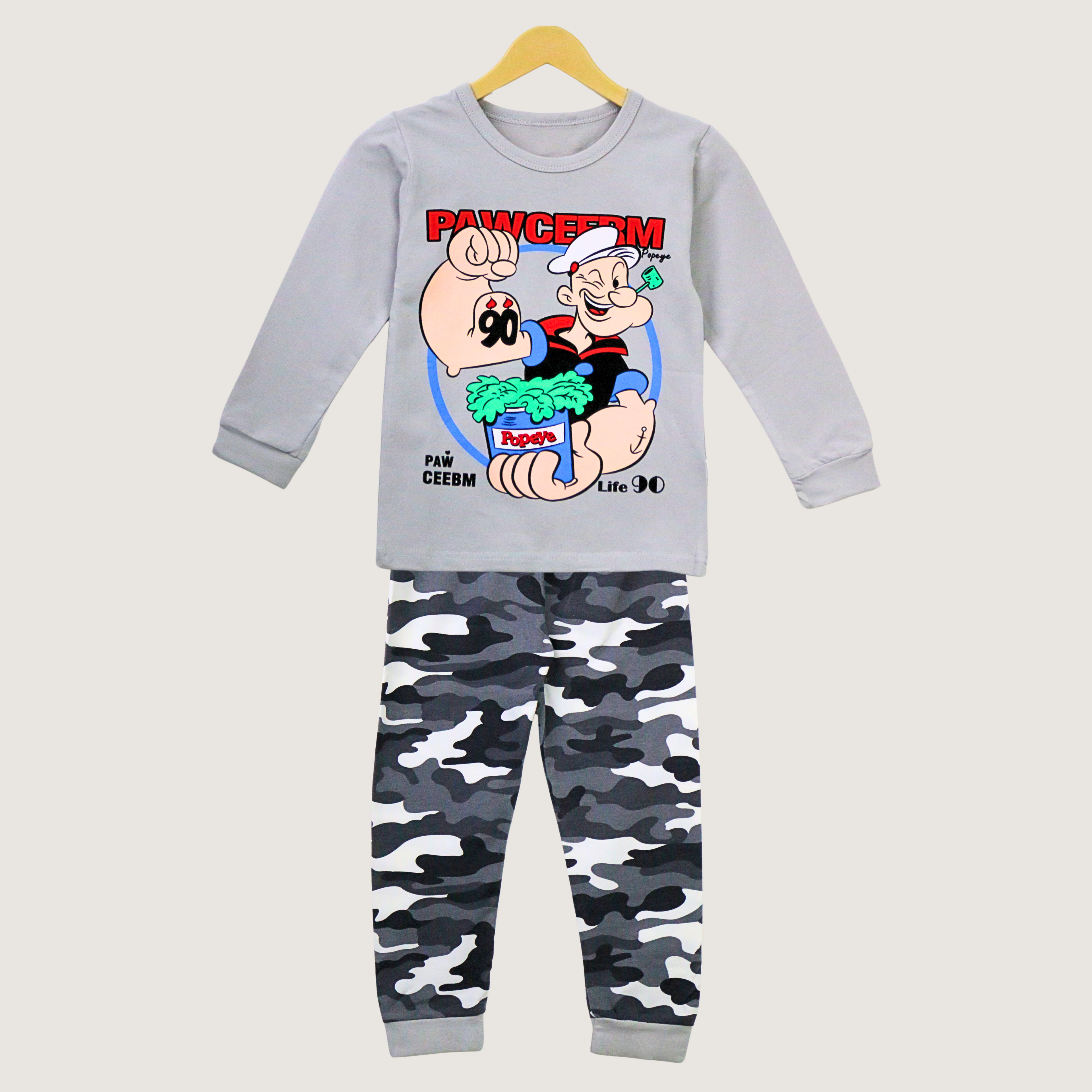 بيجامات بوبايز رمادية بأكمام طويلة (للأولاد)