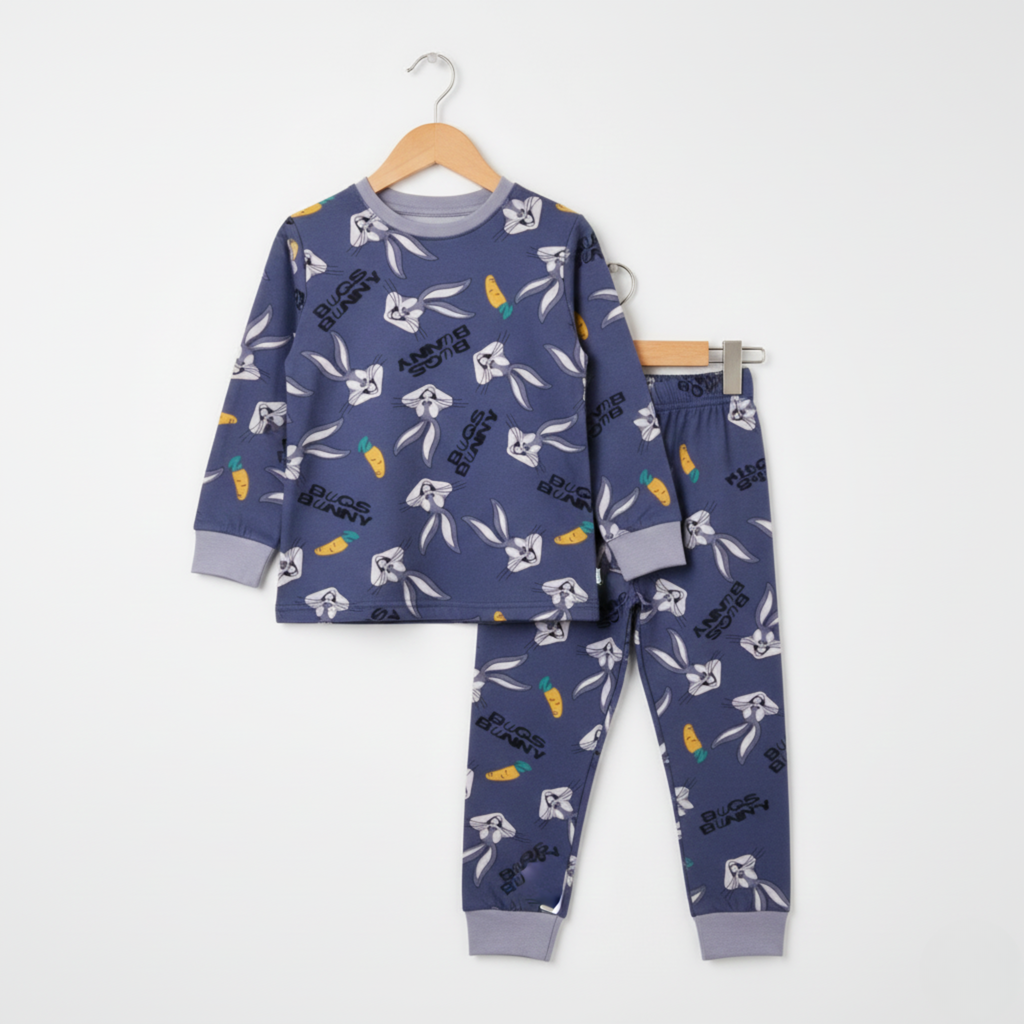 بيجاما حرارية زرقاء بأكمام طويلة بتصميم باغز باني (للجنسين)