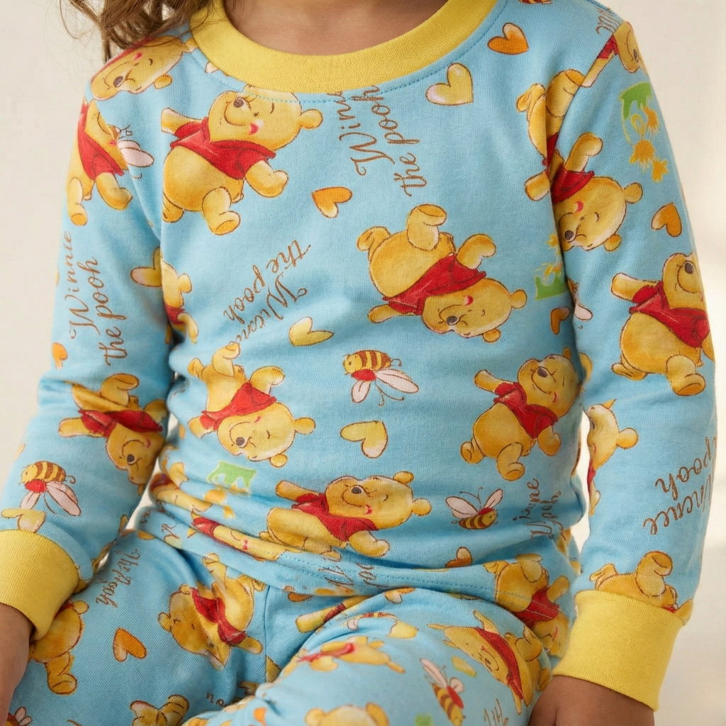 بيجاما ويني ذات الأكمام الطويلة الحرارية بنقشة القلوب الصفراء (للجنسين)