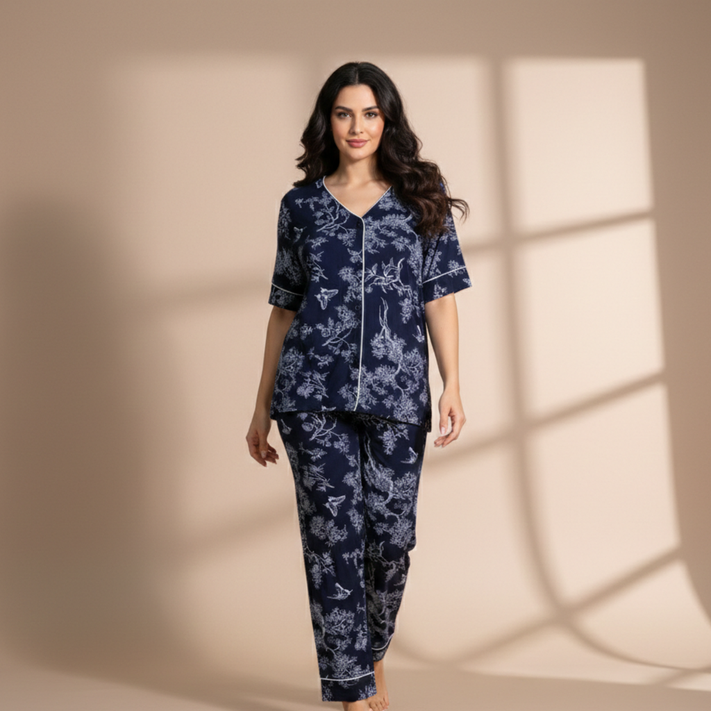 Womens Silk Pajama 2 Pcs Set 8110