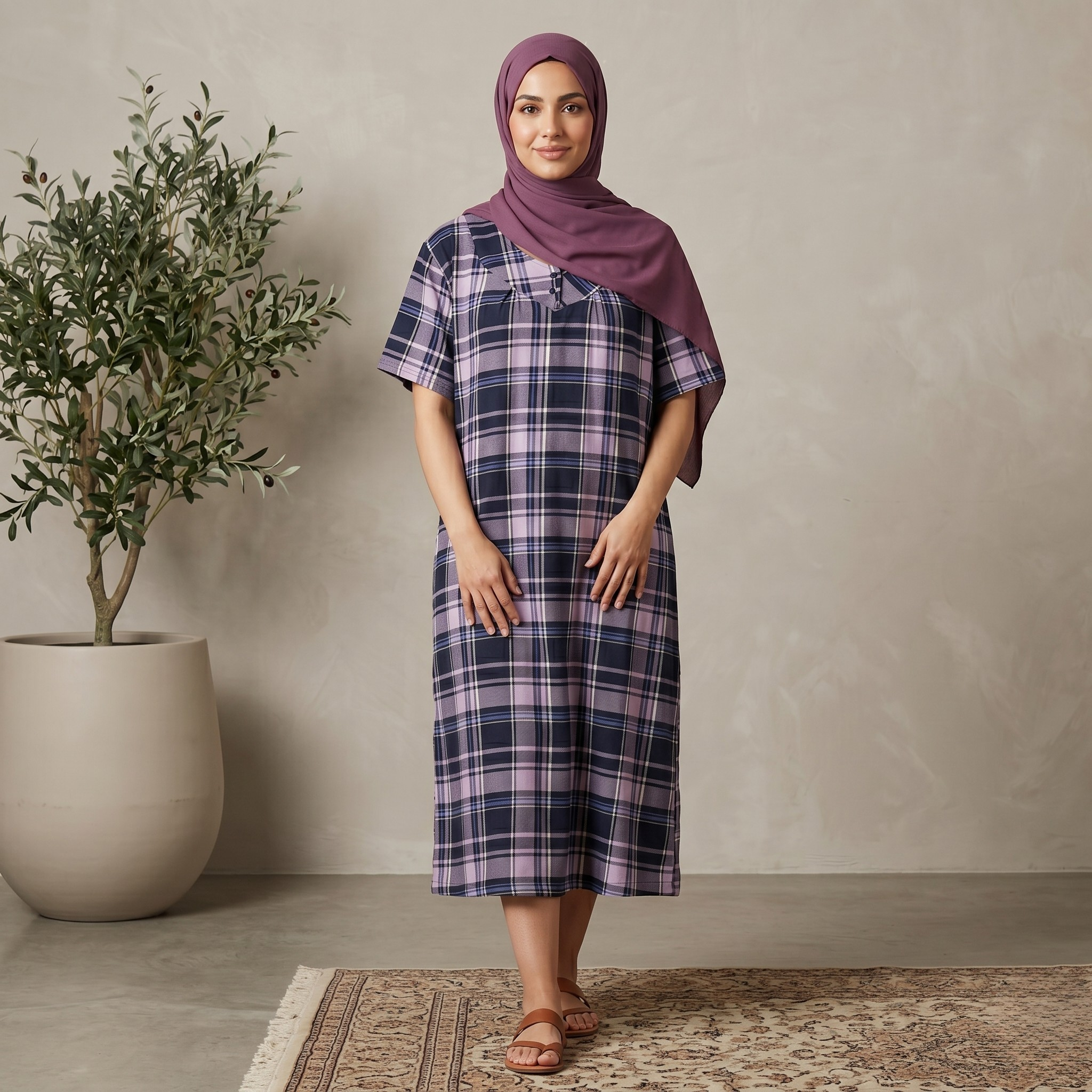Checks Purple Womens Middi