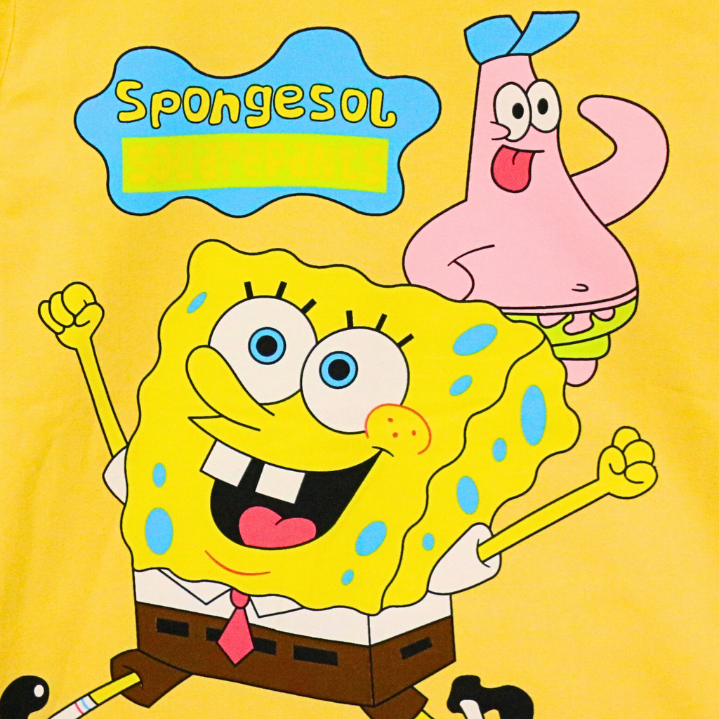 Cartoon characters on a yellow background with 'Spongesol' text