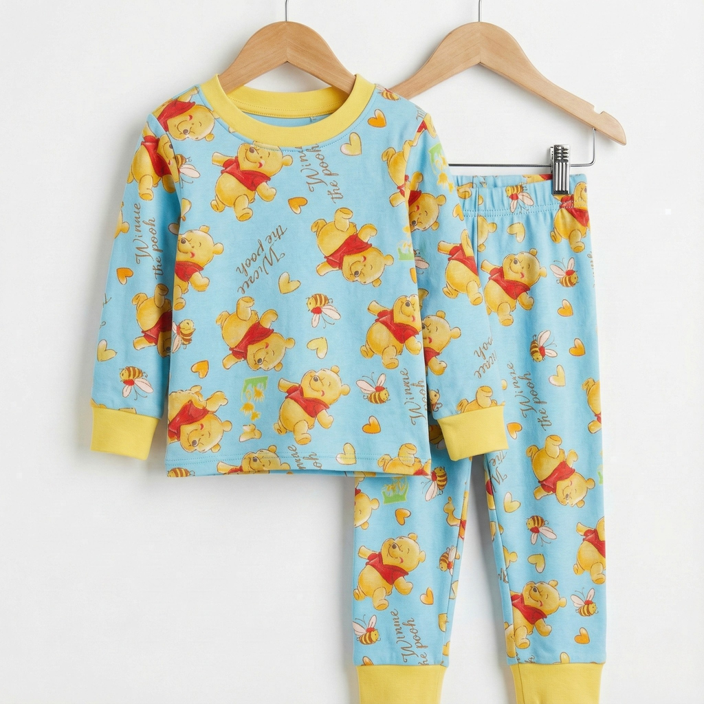 بيجاما ويني ذات الأكمام الطويلة الحرارية بنقشة القلوب الصفراء (للجنسين)