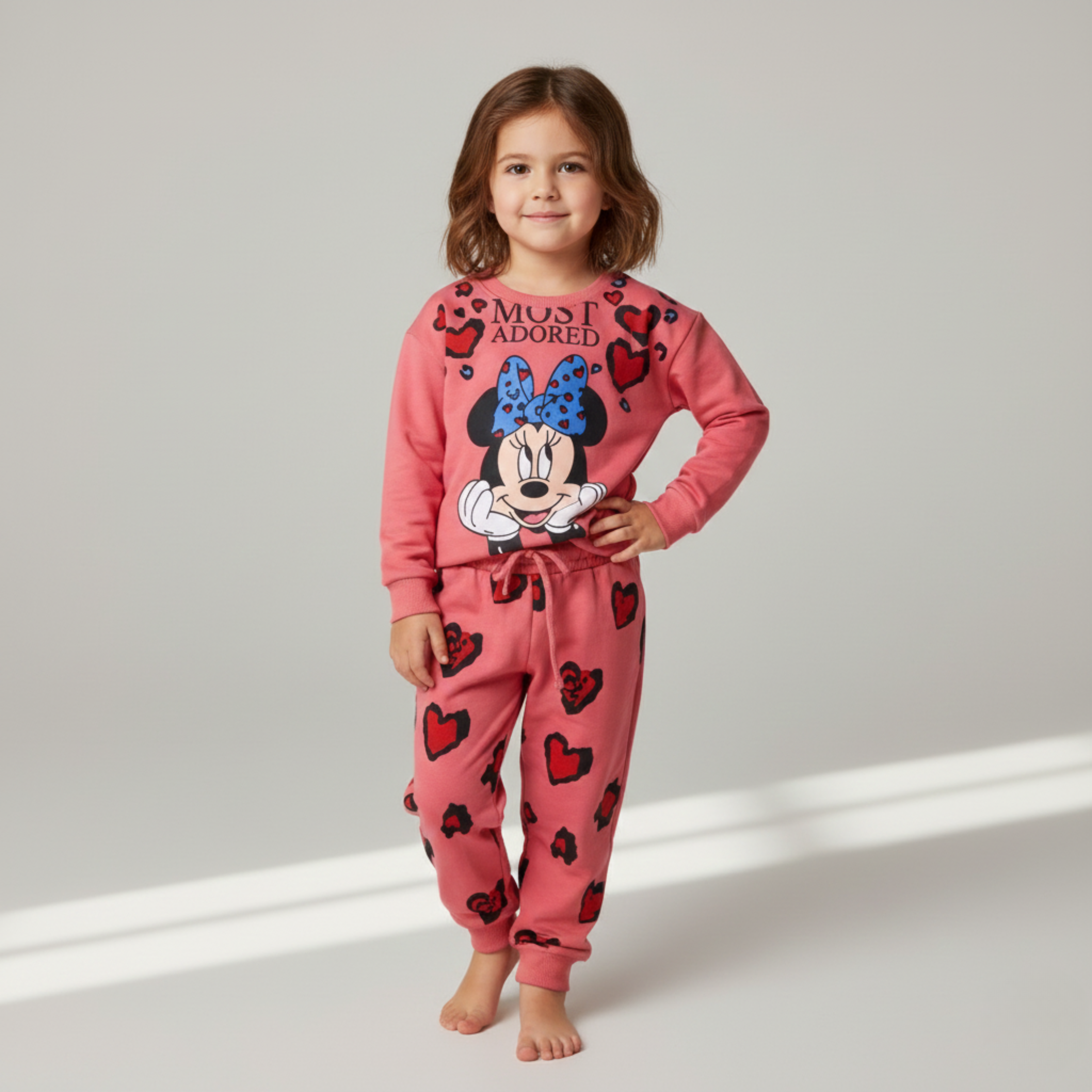 بيجامة كات ماري الوردية بأكمام طويلة (بنات)