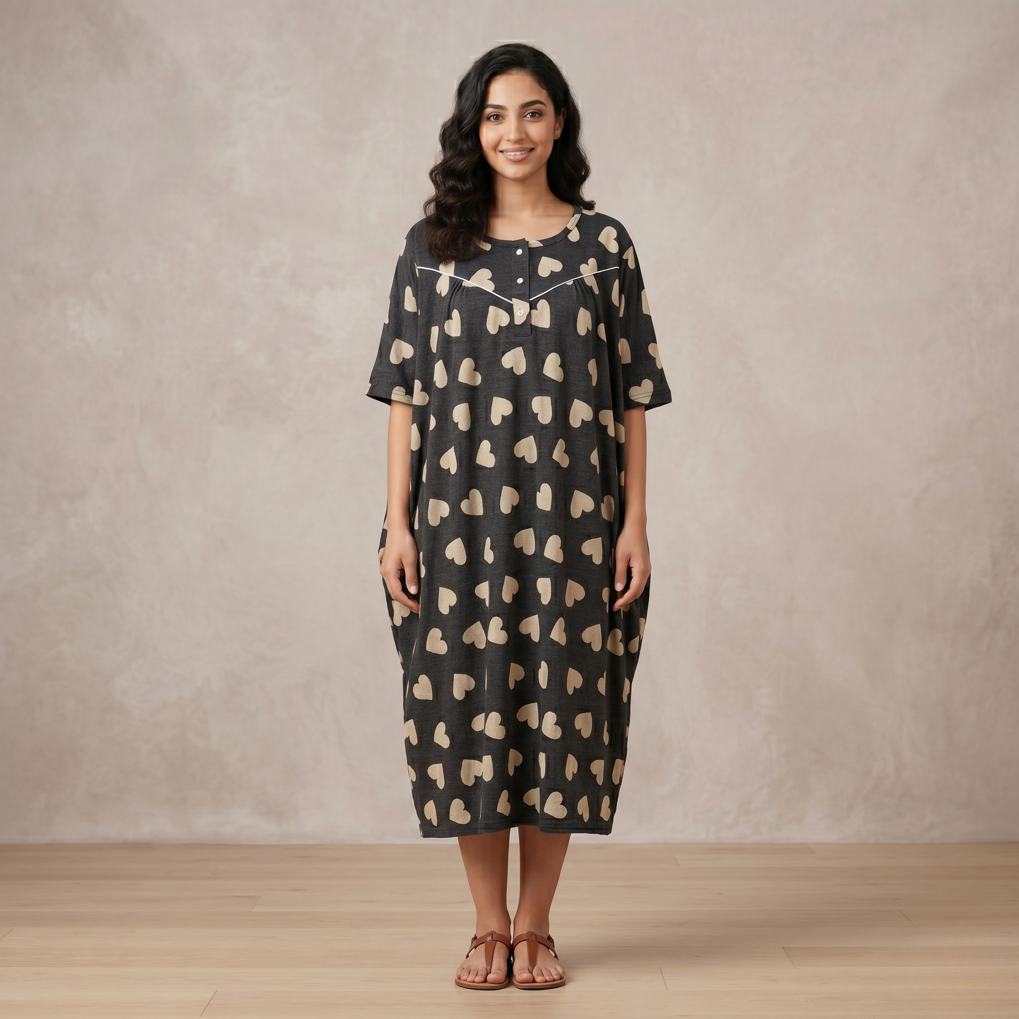 Womens Midi Hearts Black