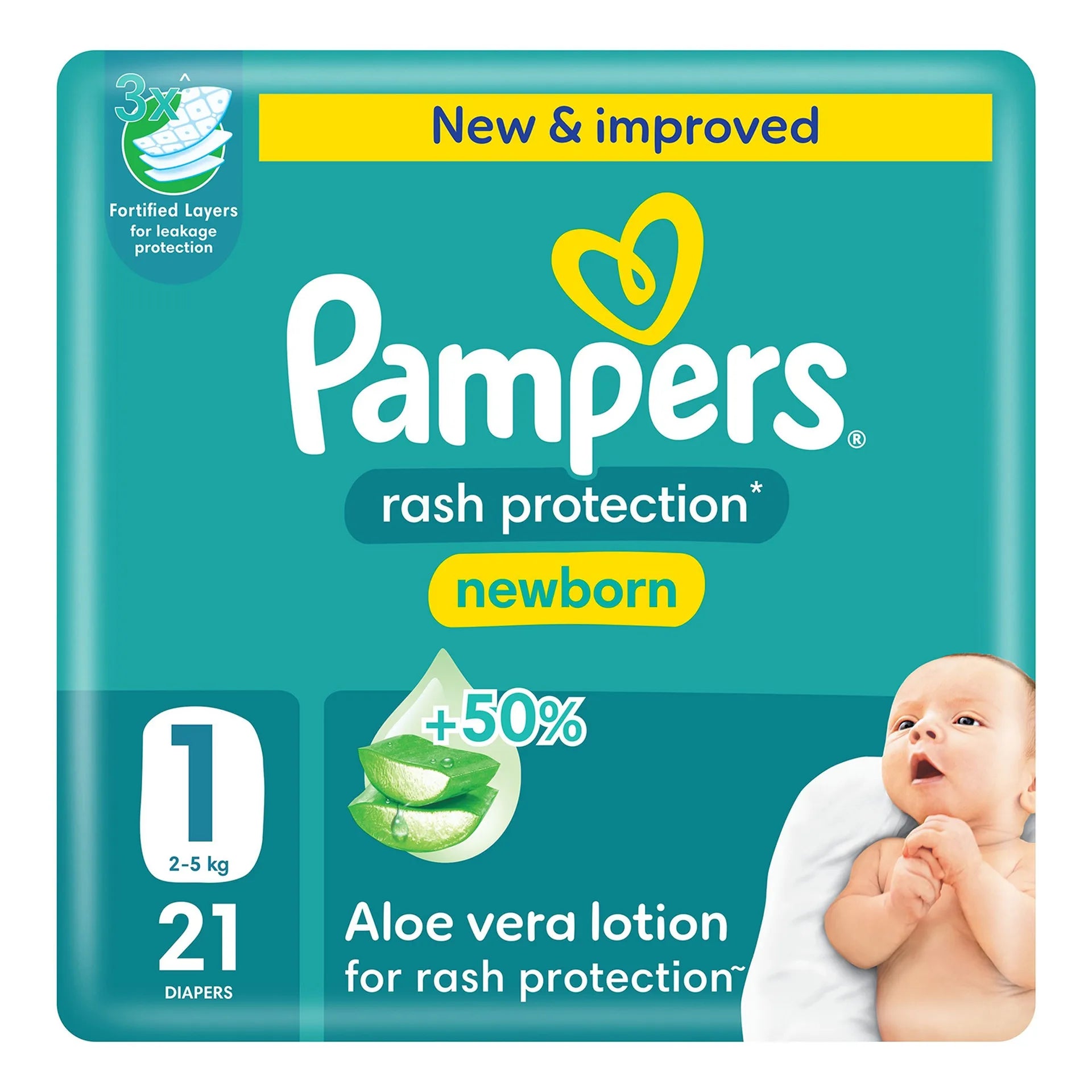 Pampers Rash Protection Newborn Diaper with Aloe Vera Lotion Size 1 2-5kg 21 pcs
