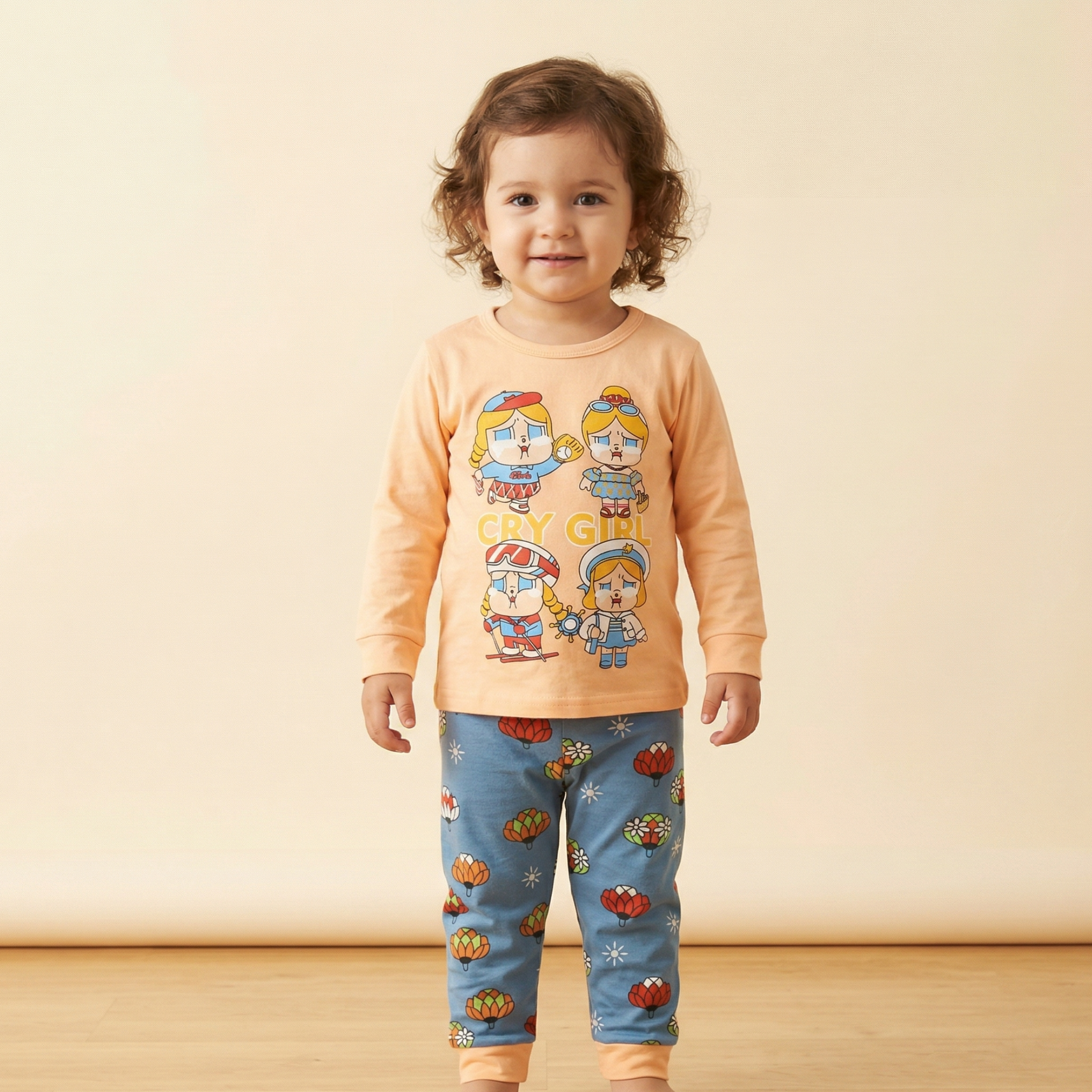 Orange Cry Girl Kids L\S Pajamas