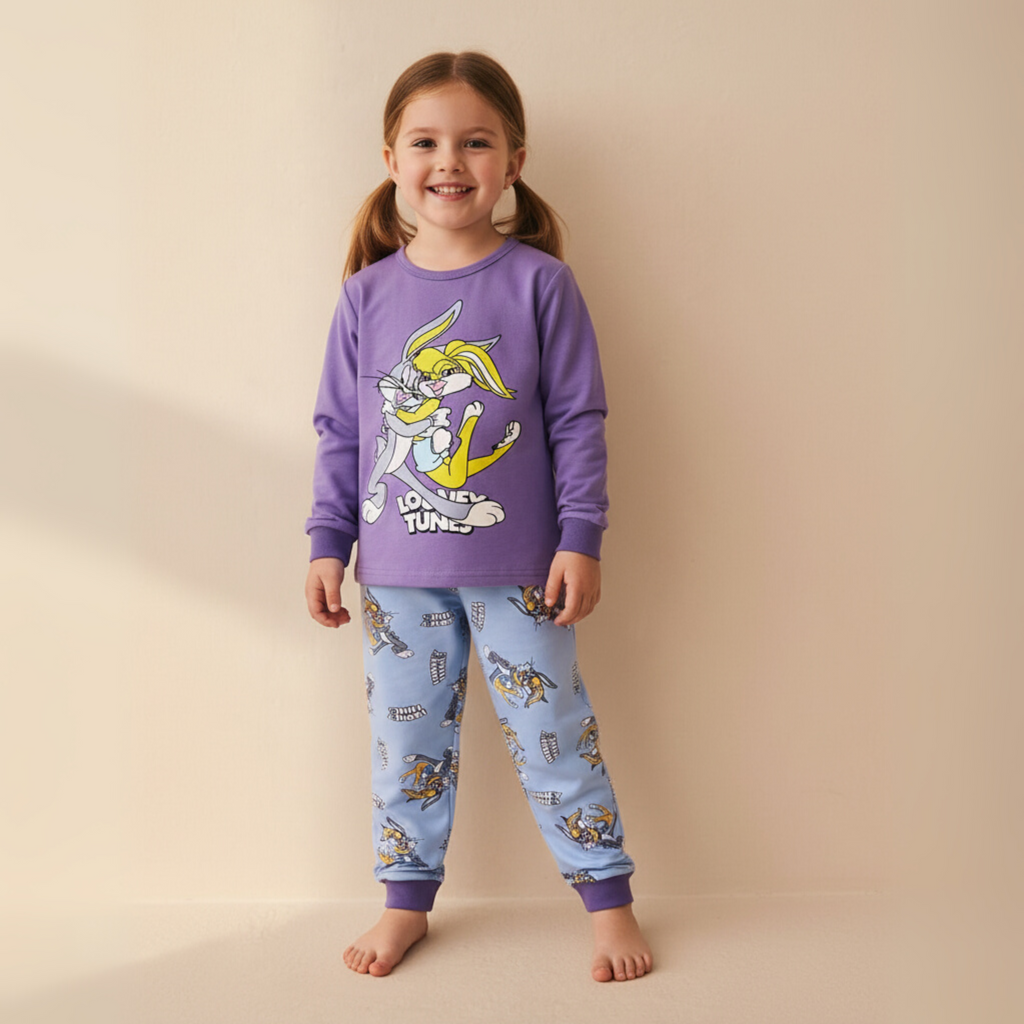 بيجامة أرنب أرجوانية بأكمام طويلة (بنات)