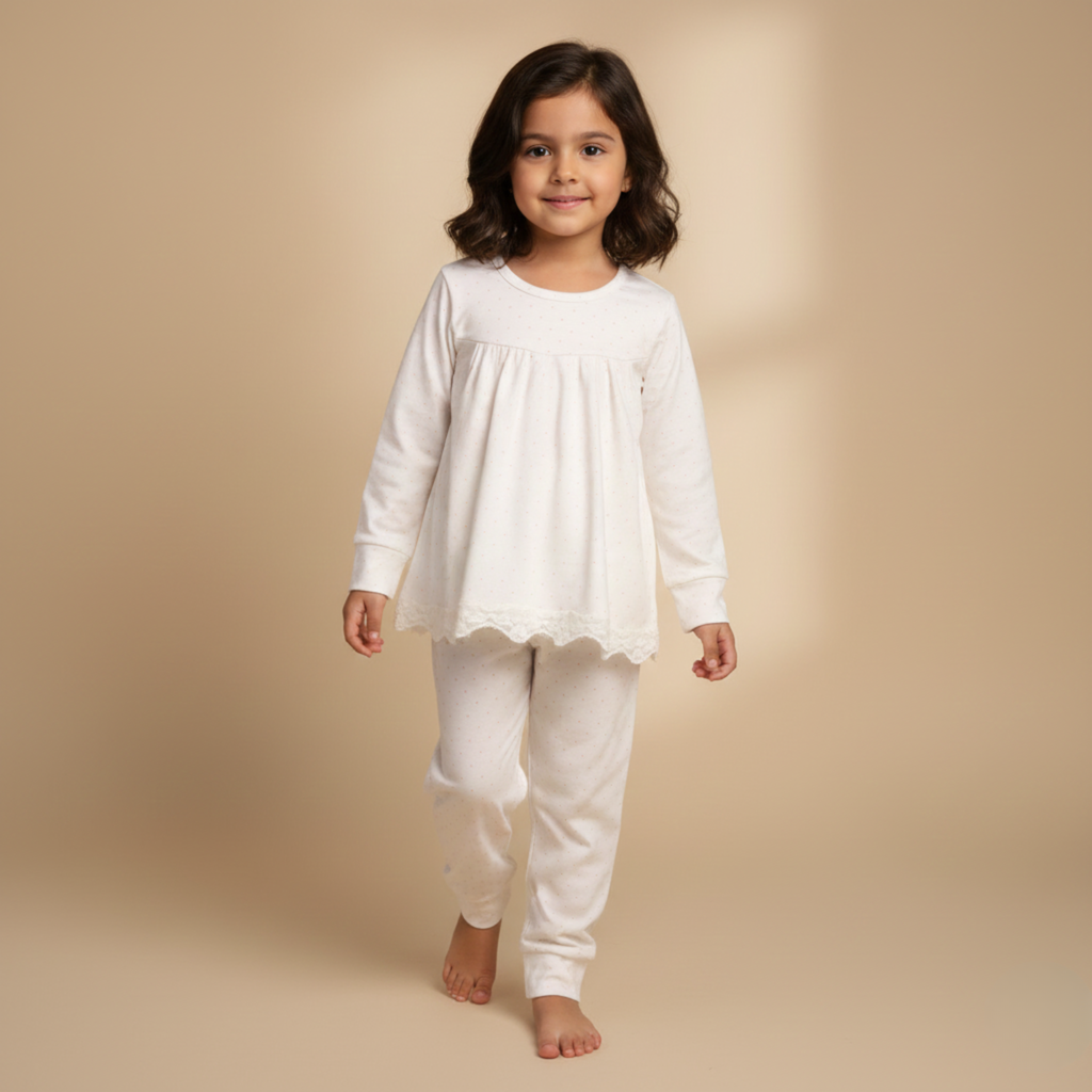 بيجامة كات ماري الوردية بأكمام طويلة (بنات)