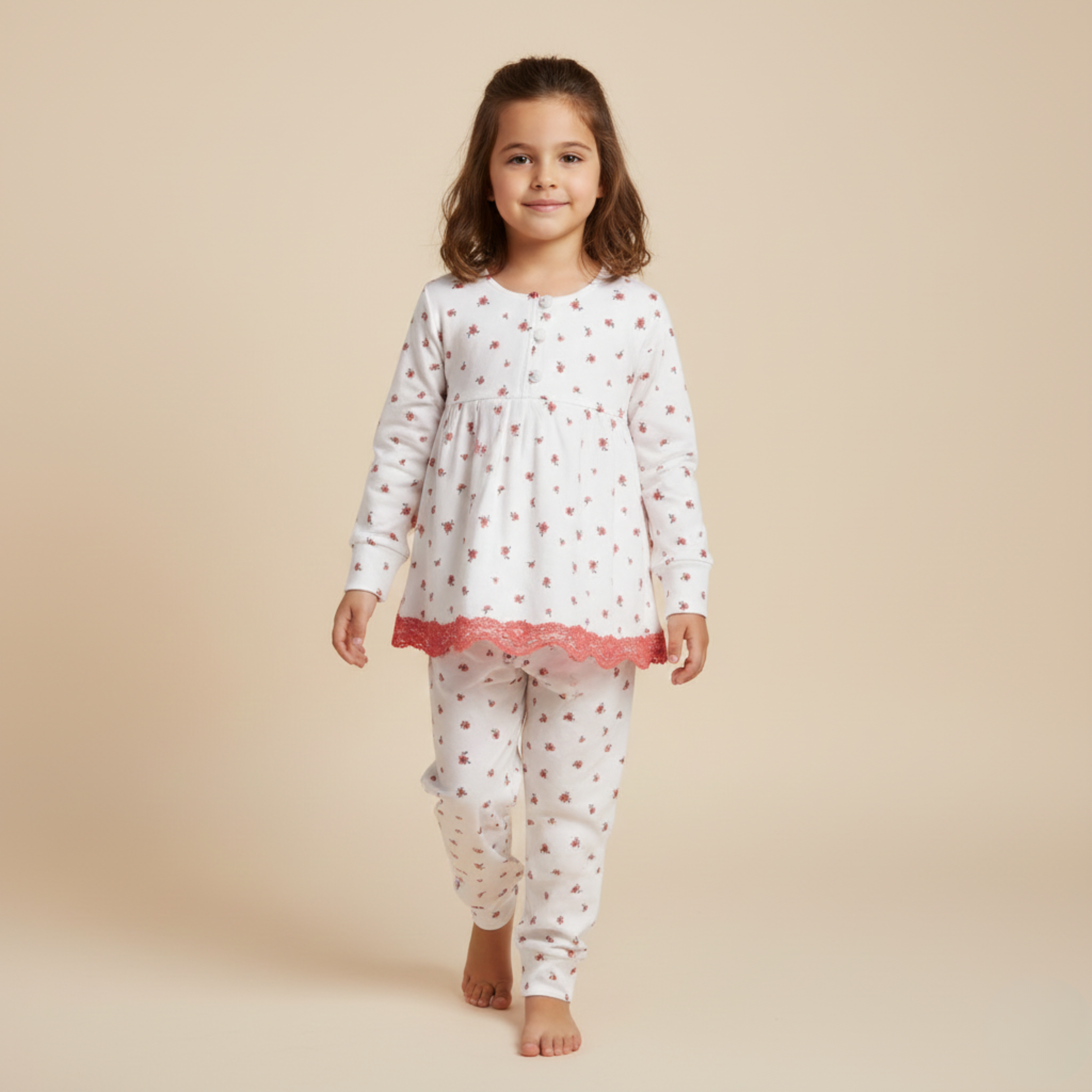 بيجامة كات ماري الوردية بأكمام طويلة (بنات)