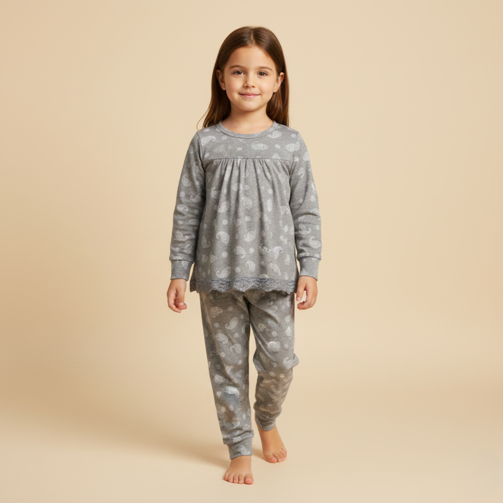 بيجامة كات ماري الوردية بأكمام طويلة (بنات)