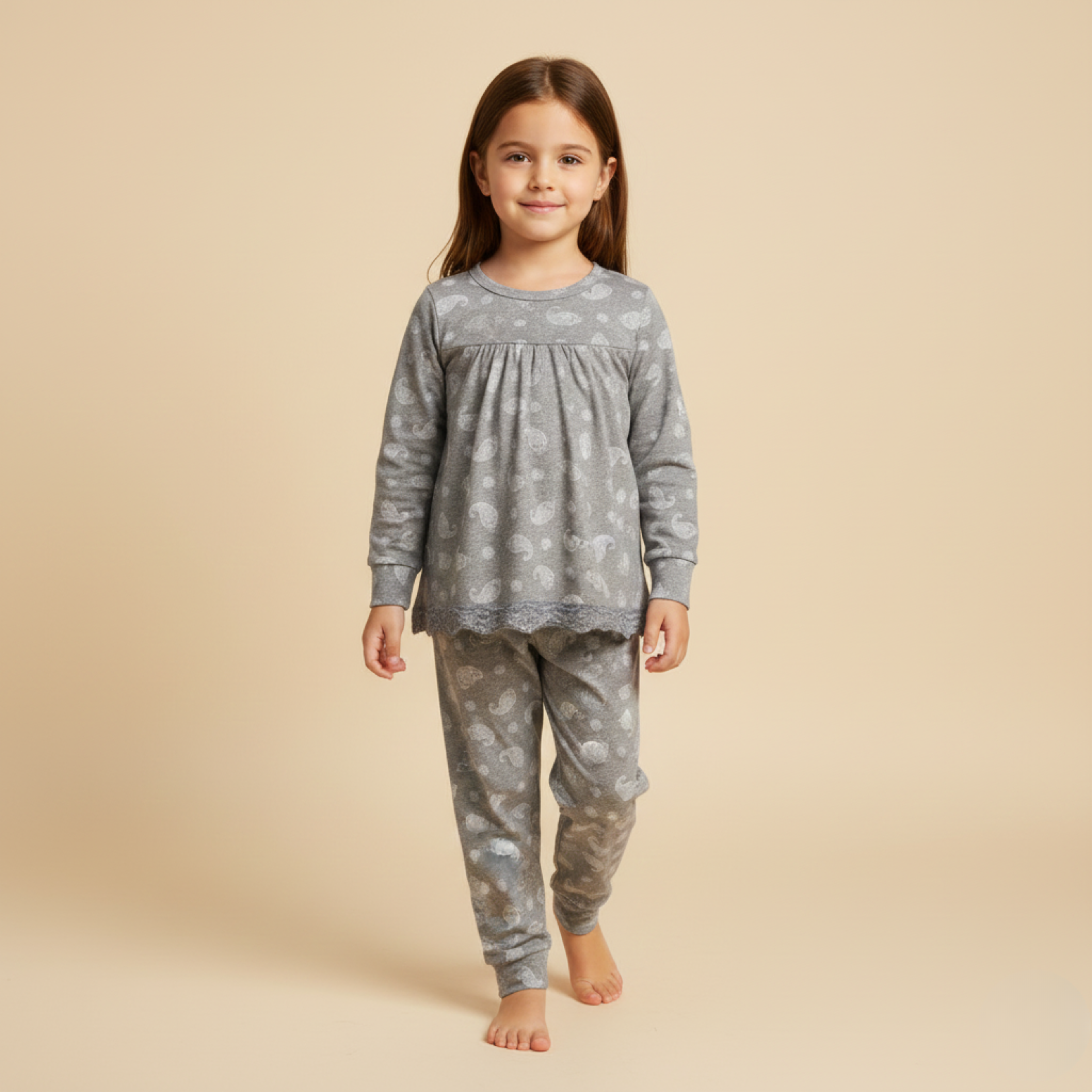 بيجامة كات ماري الوردية بأكمام طويلة (بنات)