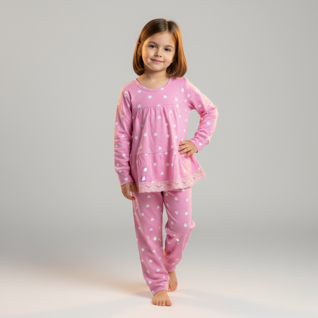 بيجامة كات ماري الوردية بأكمام طويلة (بنات)