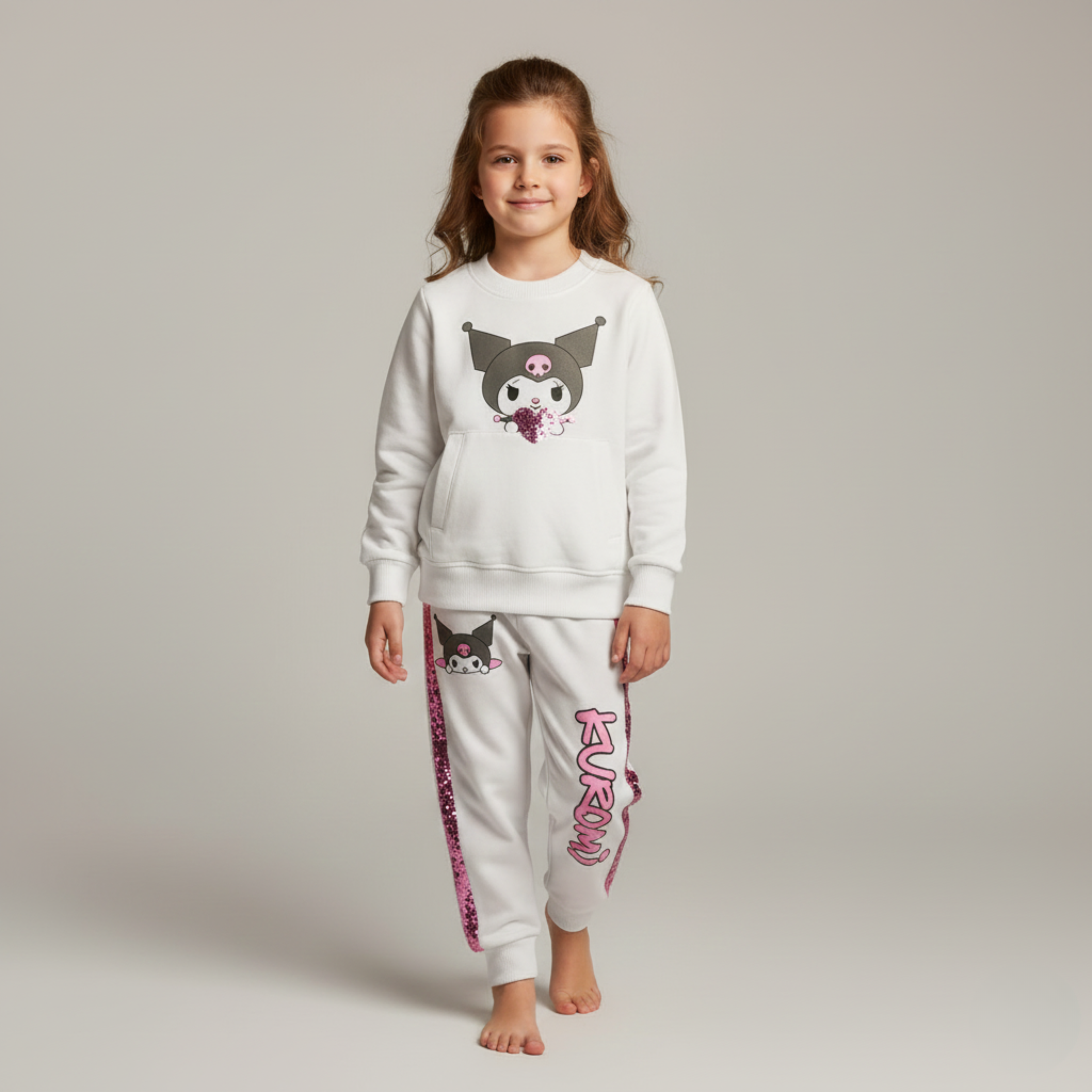 بيجامة كات ماري الوردية بأكمام طويلة (بنات)