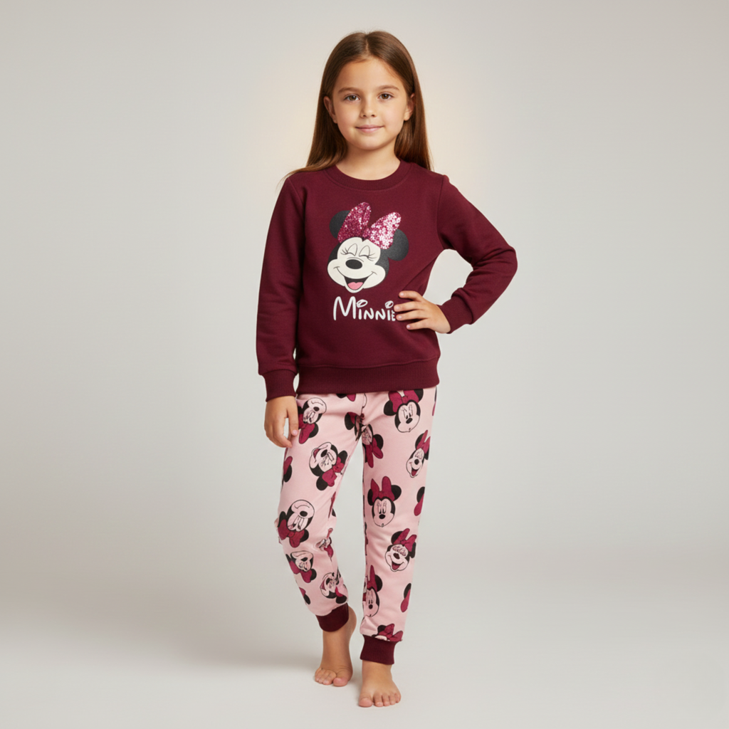 بيجامة كات ماري الوردية بأكمام طويلة (بنات)