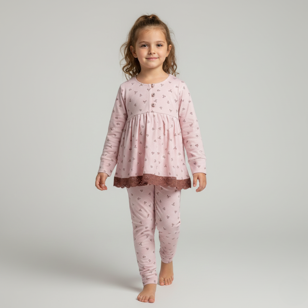 بيجامة كات ماري الوردية بأكمام طويلة (بنات)