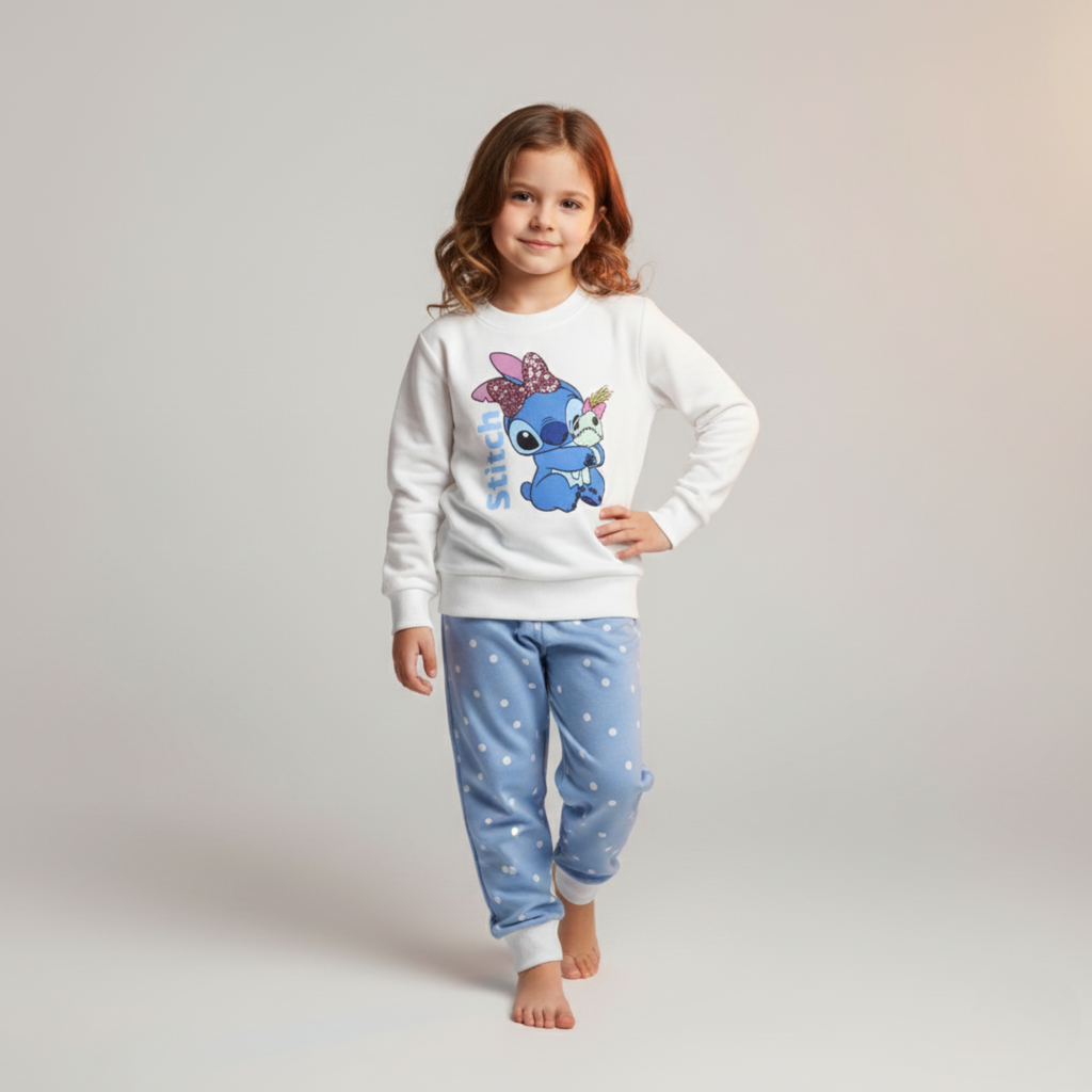 بيجامة كات ماري الوردية بأكمام طويلة (بنات)