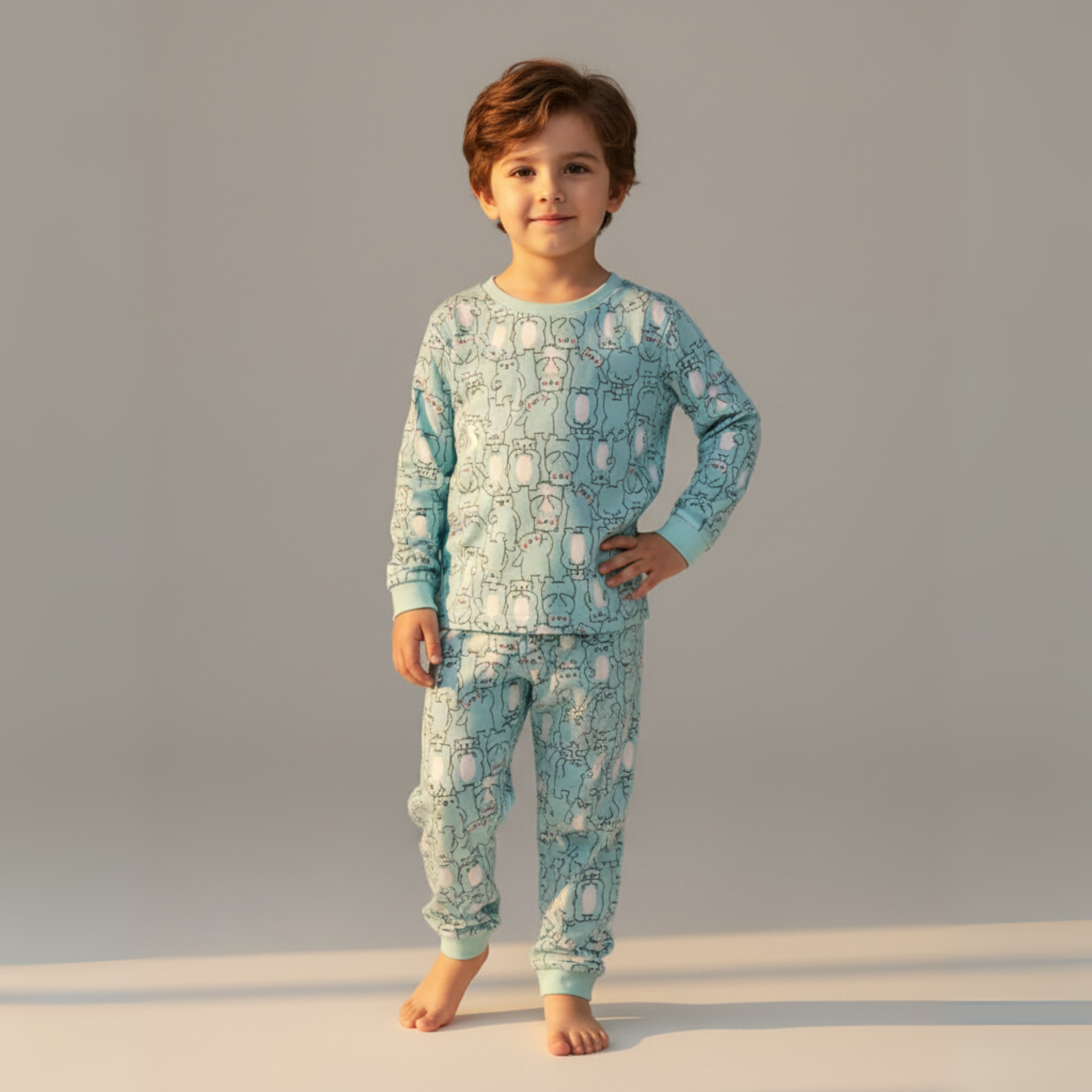 Cute Bear Blue Long-Sleeves Pajamas (Boys)