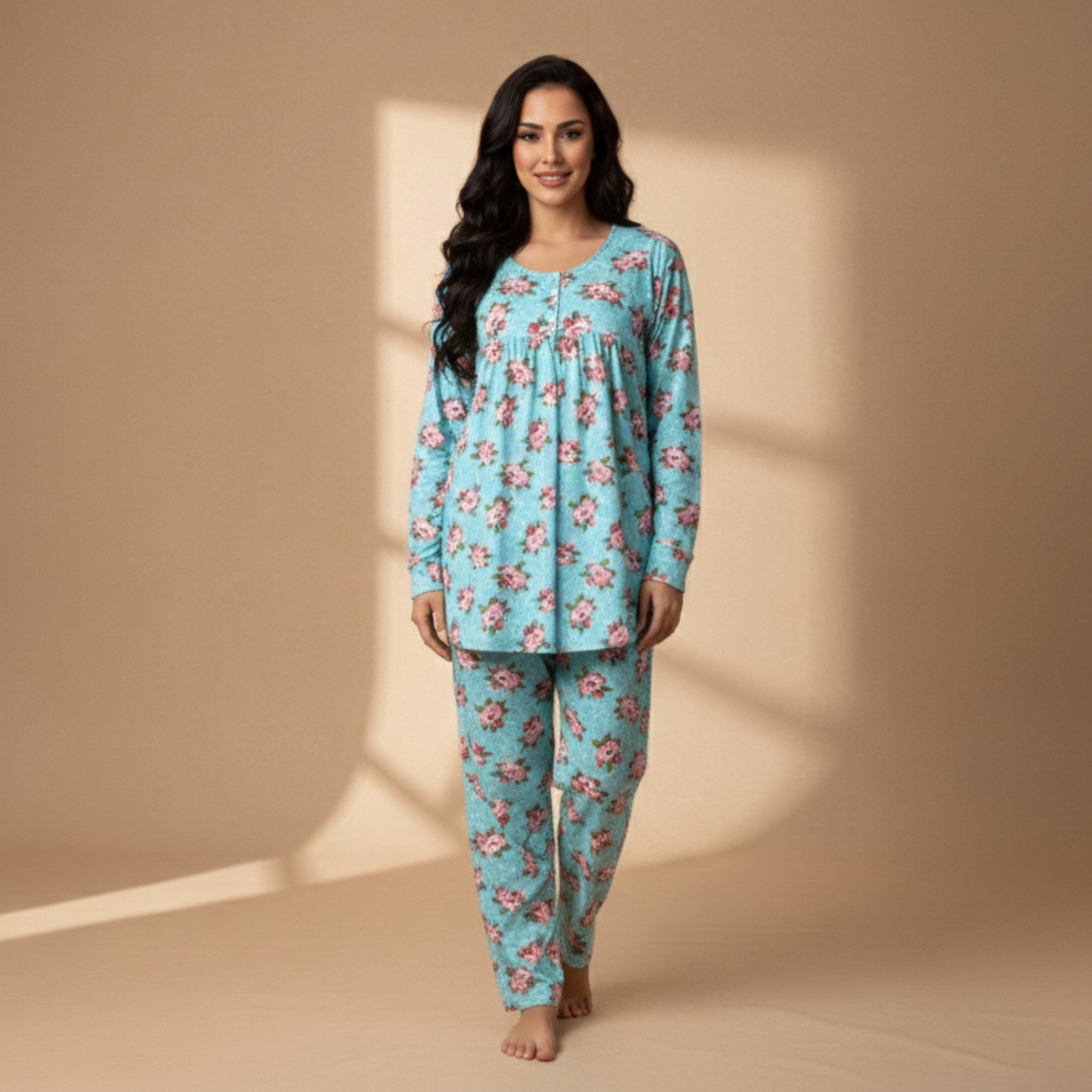 بيجامات نسائية زرقاء مزهره