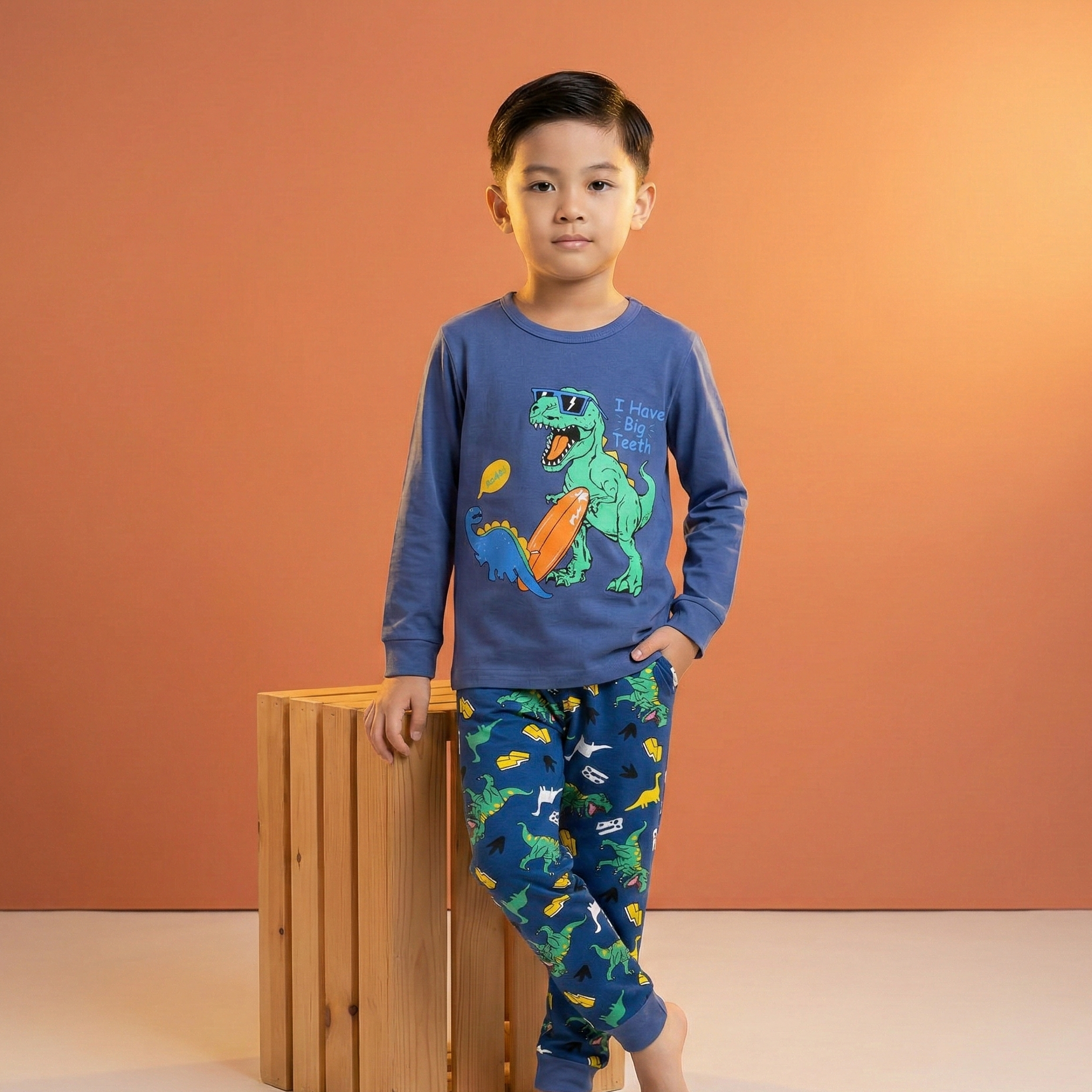 Dino Blue Boys L/S Pajamas