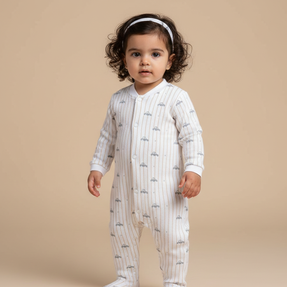 Cotton Round Neck Long Sleeves Sleepsuit 116-02