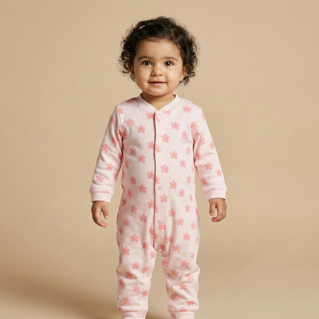 Cotton Round Neck Long Sleeves Sleepsuit 116-06