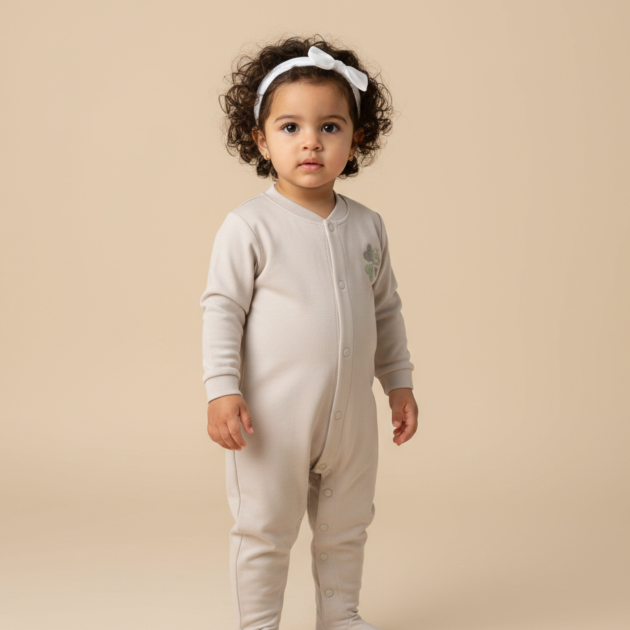 Cotton Round Neck Long Sleeves Sleepsuit 116-08