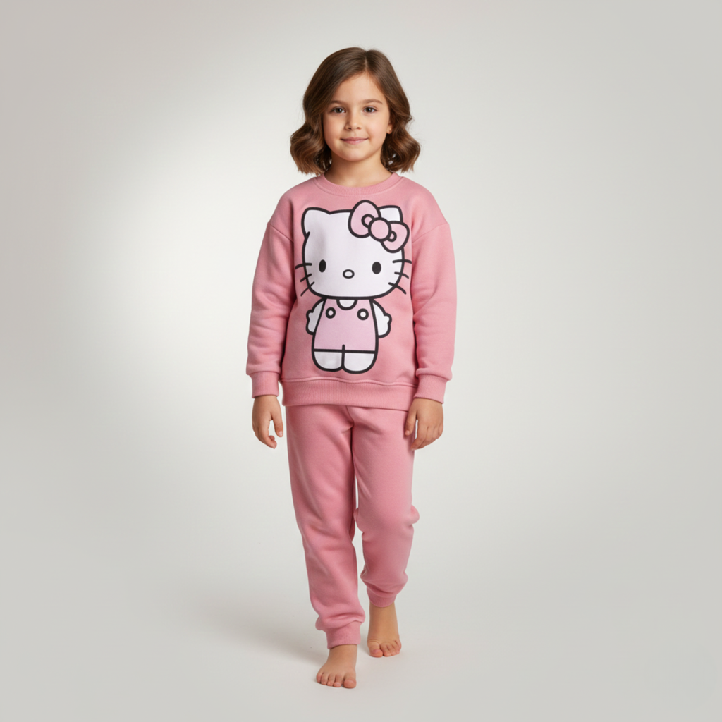 بيجامة كات ماري الوردية بأكمام طويلة (بنات)