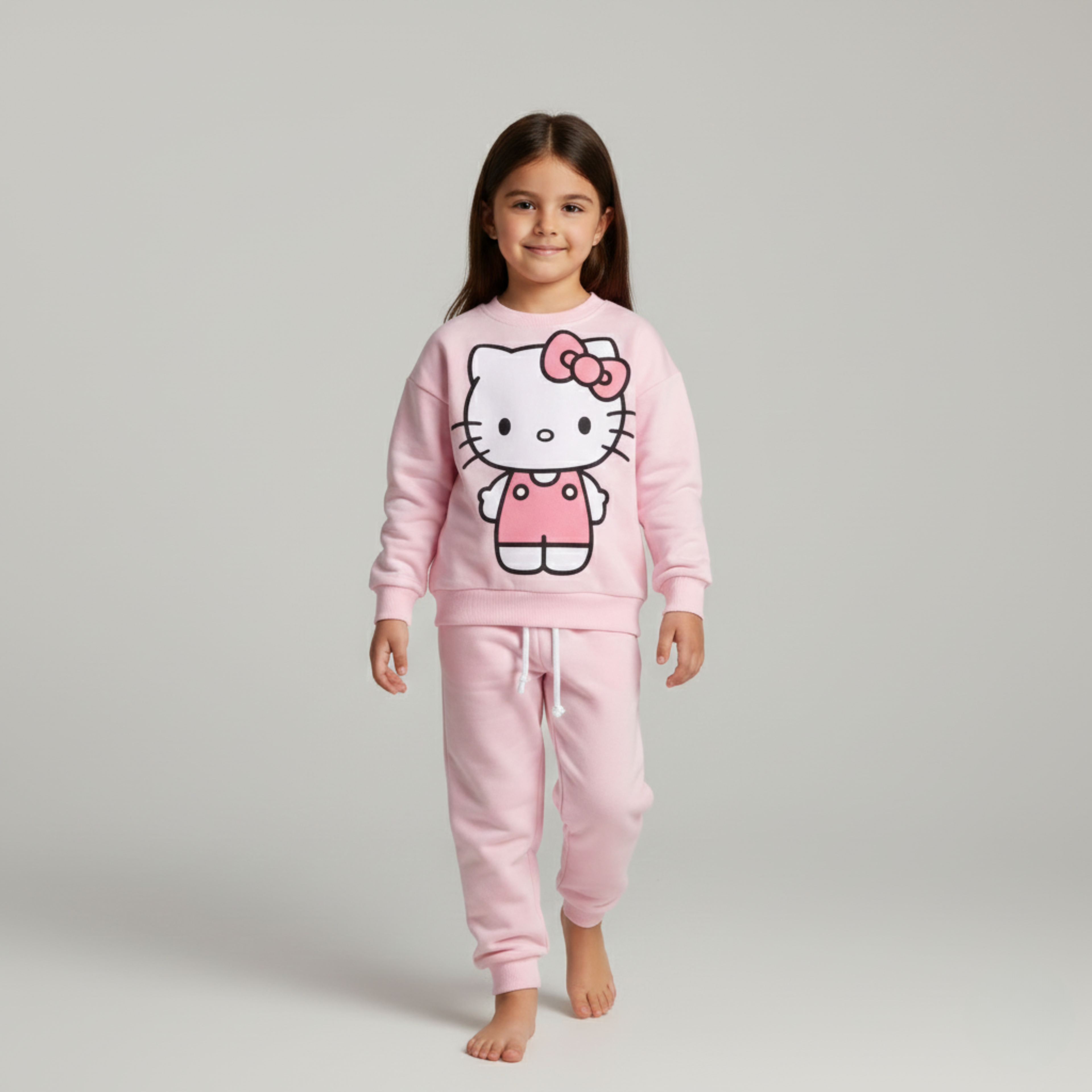 بيجامة كات ماري الوردية بأكمام طويلة (بنات)