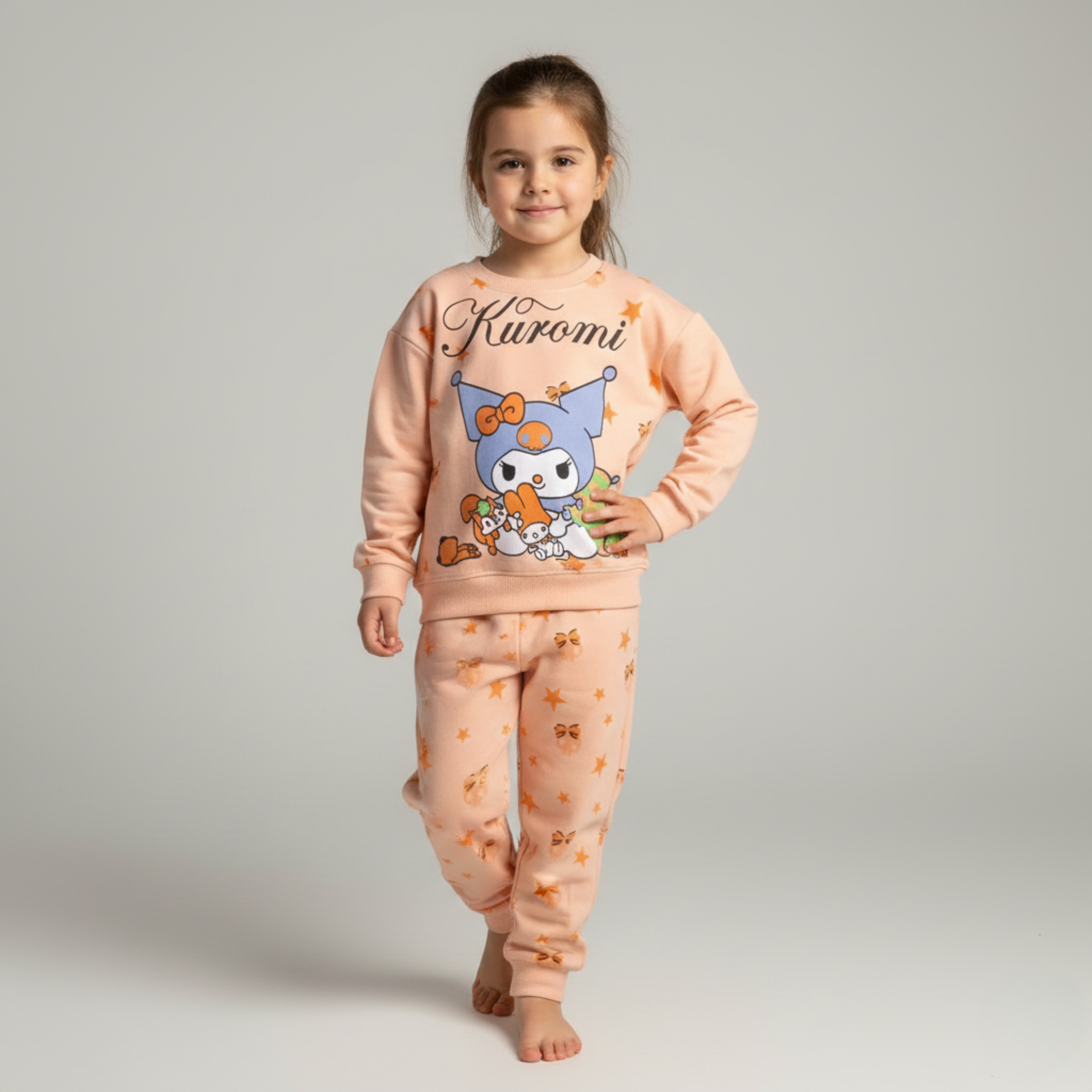 بيجامة كات ماري الوردية بأكمام طويلة (بنات)