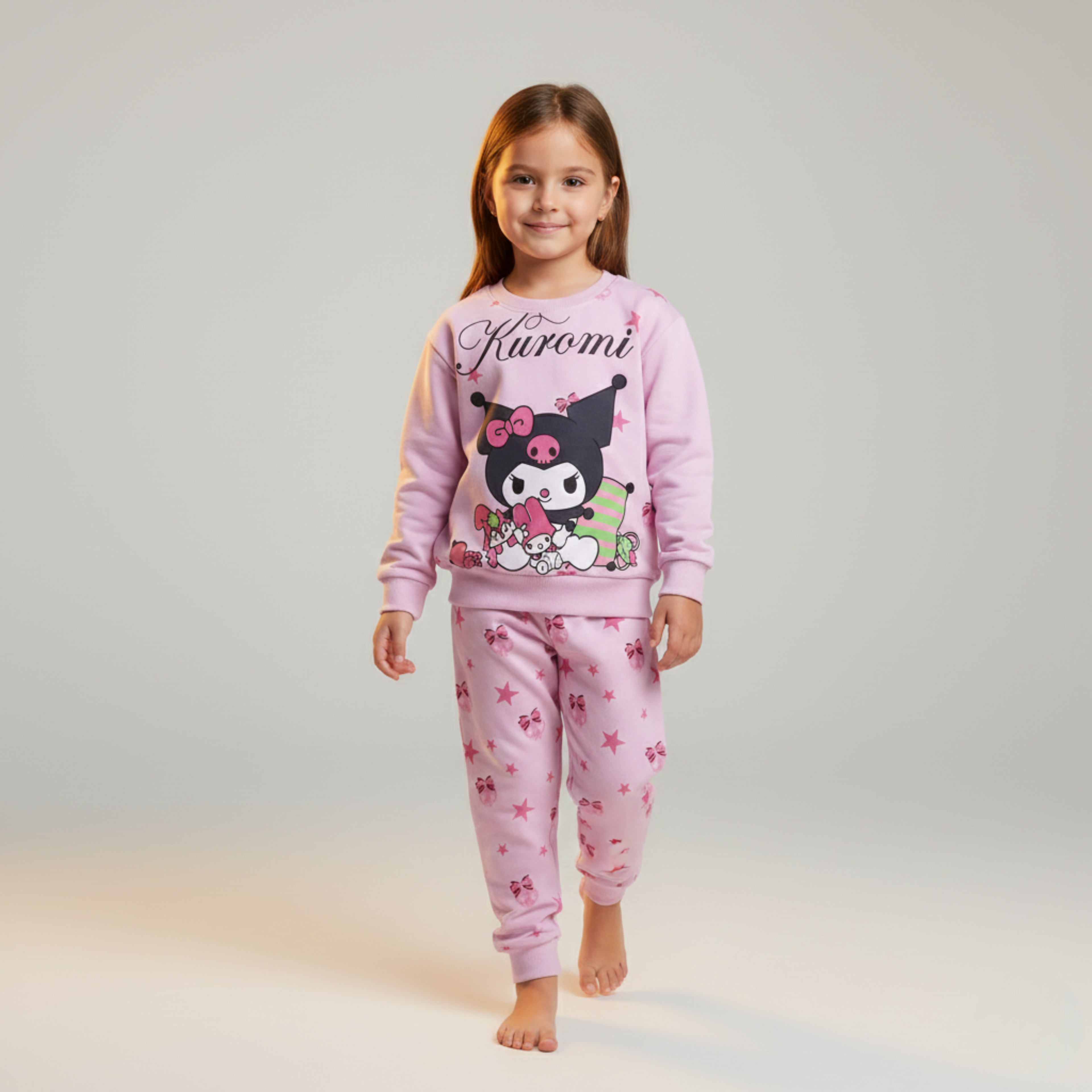 بيجامة كات ماري الوردية بأكمام طويلة (بنات)