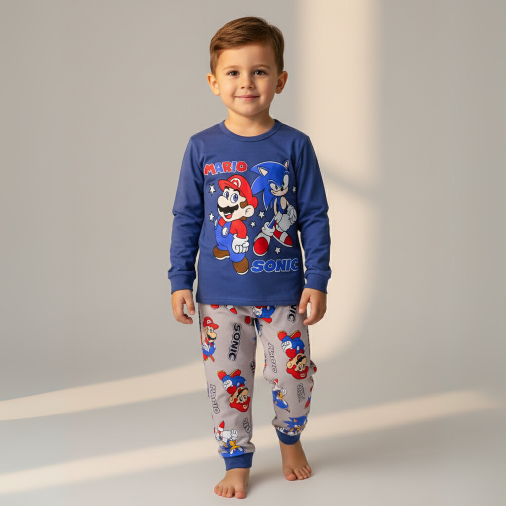 بيجامة ماريو بلو بأكمام طويلة (للأولاد)