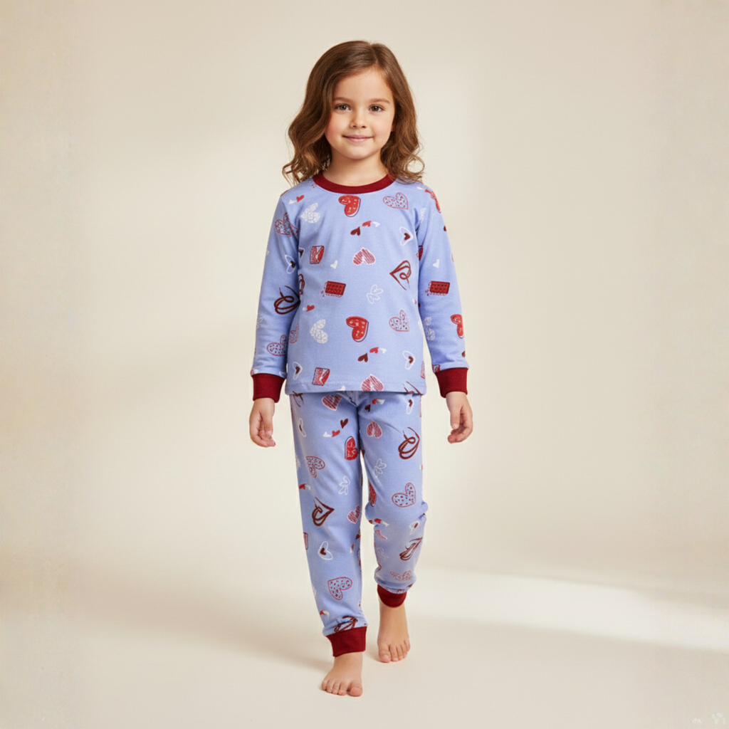 مصباح - بيجامة حمراء زرقاء بأكمام طويلة (بنات)
