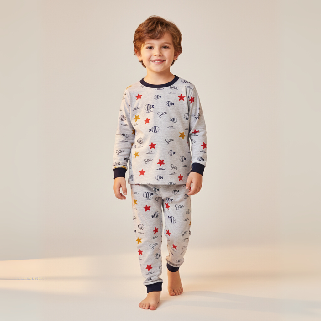 Sea Fish Grey Long-Sleeves Pajamas (Boys)