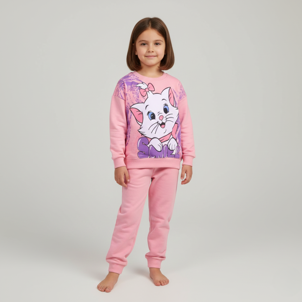 بيجامة كات ماري الوردية بأكمام طويلة (بنات)