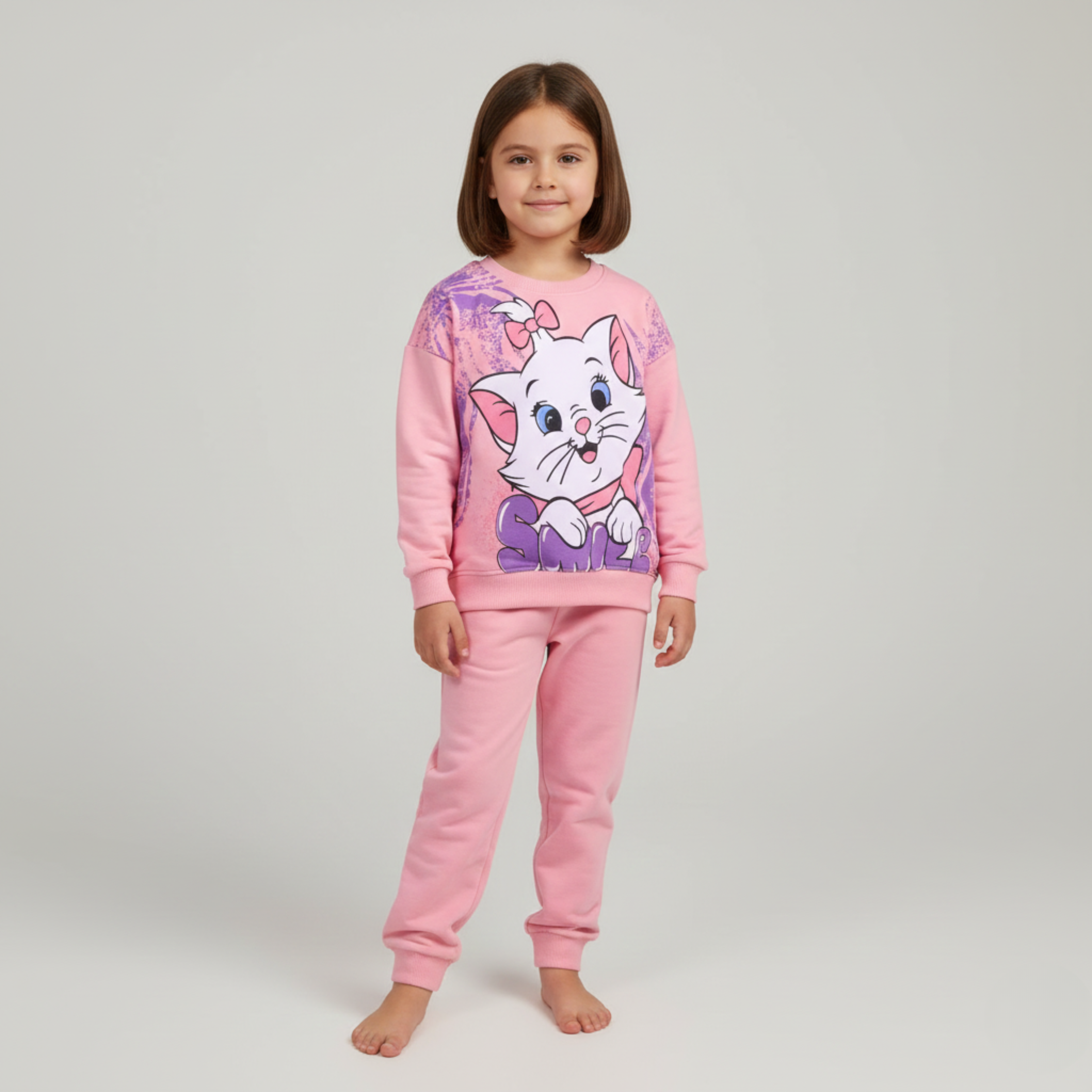 بيجامة كات ماري الوردية بأكمام طويلة (بنات)