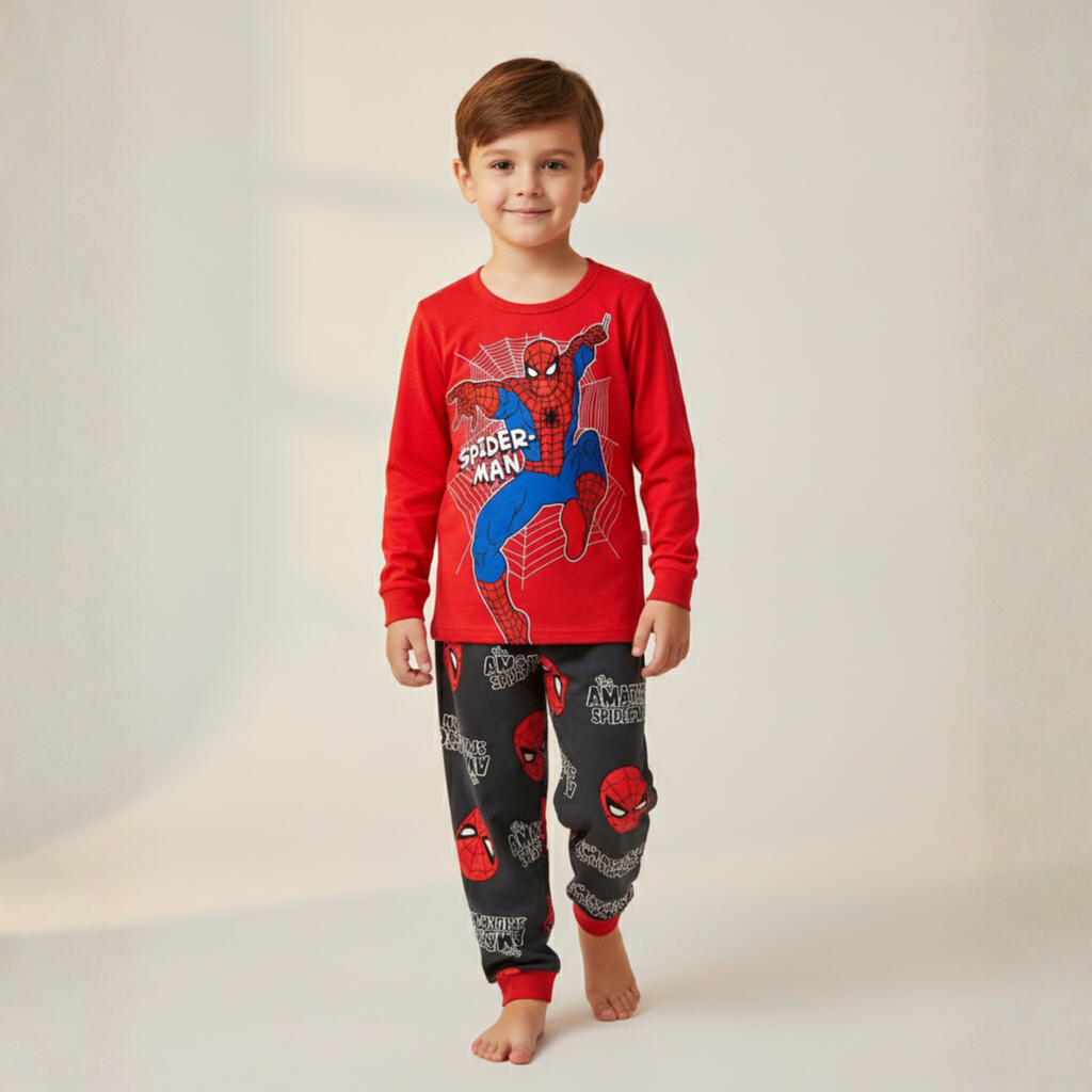 بيجامة سبايدرمان حمراء بأكمام طويلة (للأولاد)