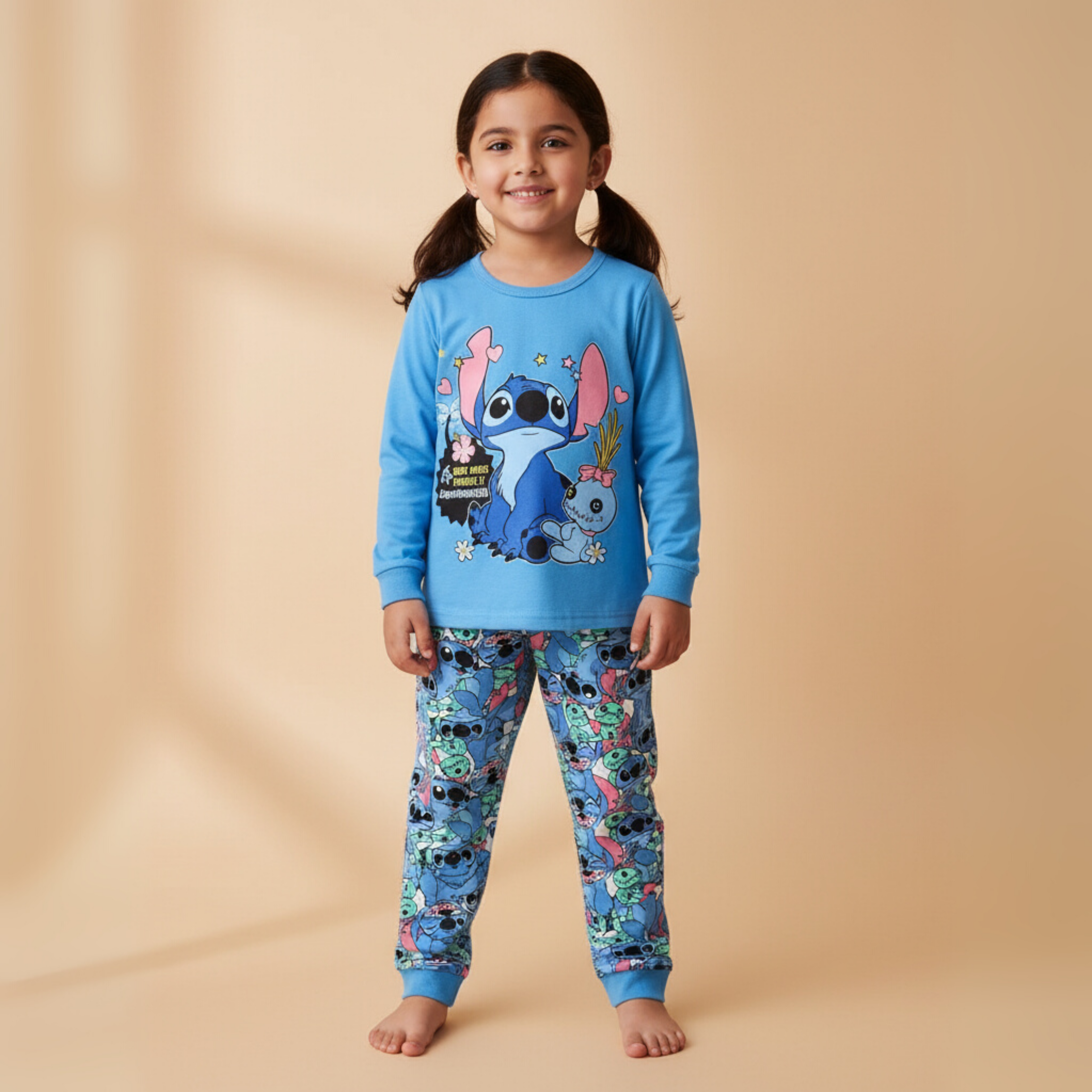 بيجامة ستيتش زرقاء بأكمام طويلة (بنات)