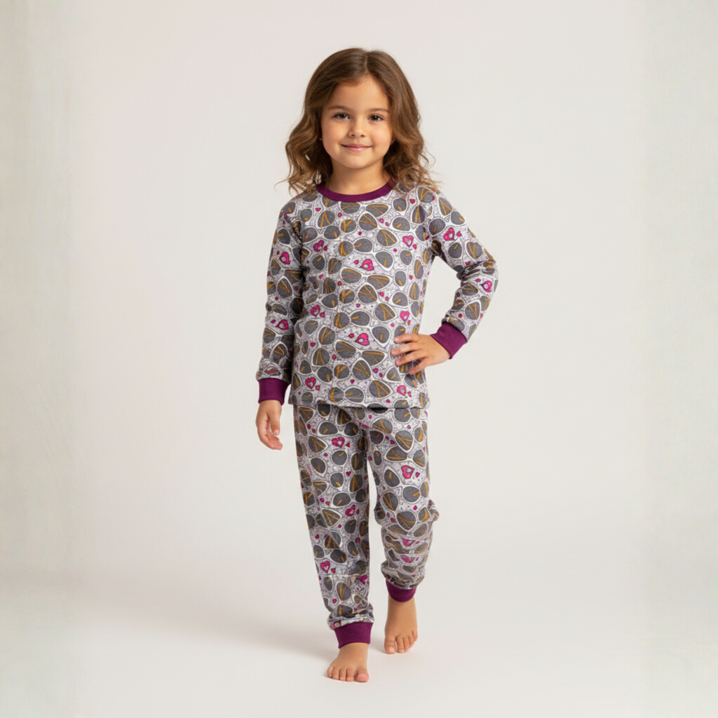 ميسباح - بيجامة بناتي بأكمام طويلة وقبعة شمسية أرجوانية