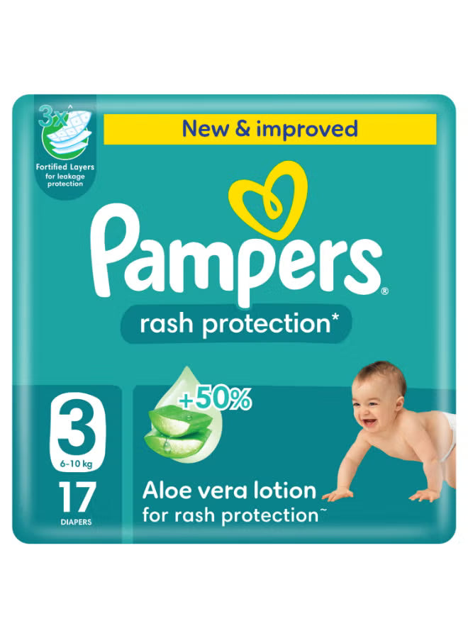 Rash Protection Taped Diapers, Size 3, 6-10kg, Carry Pack, 17 Count