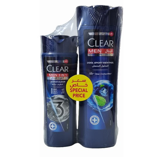 400ML CLEAR MEN COOL SPORT MENTHOL + 200ML CLEAR MEN 3N1 ACTIVE CLEAN