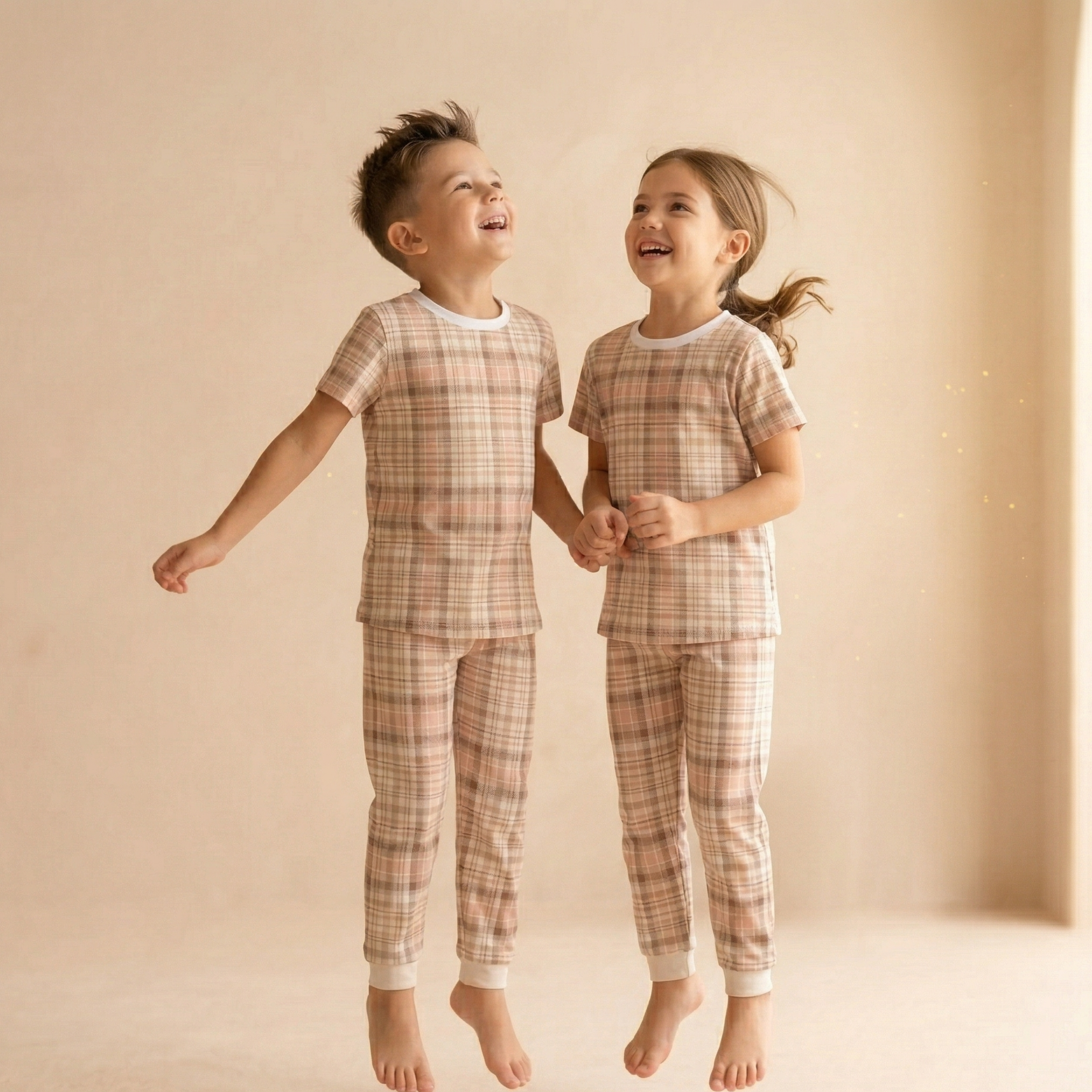 Checks Beige L/S Pajamas (Girls)