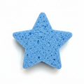 Blue star-shaped sponge on a white background